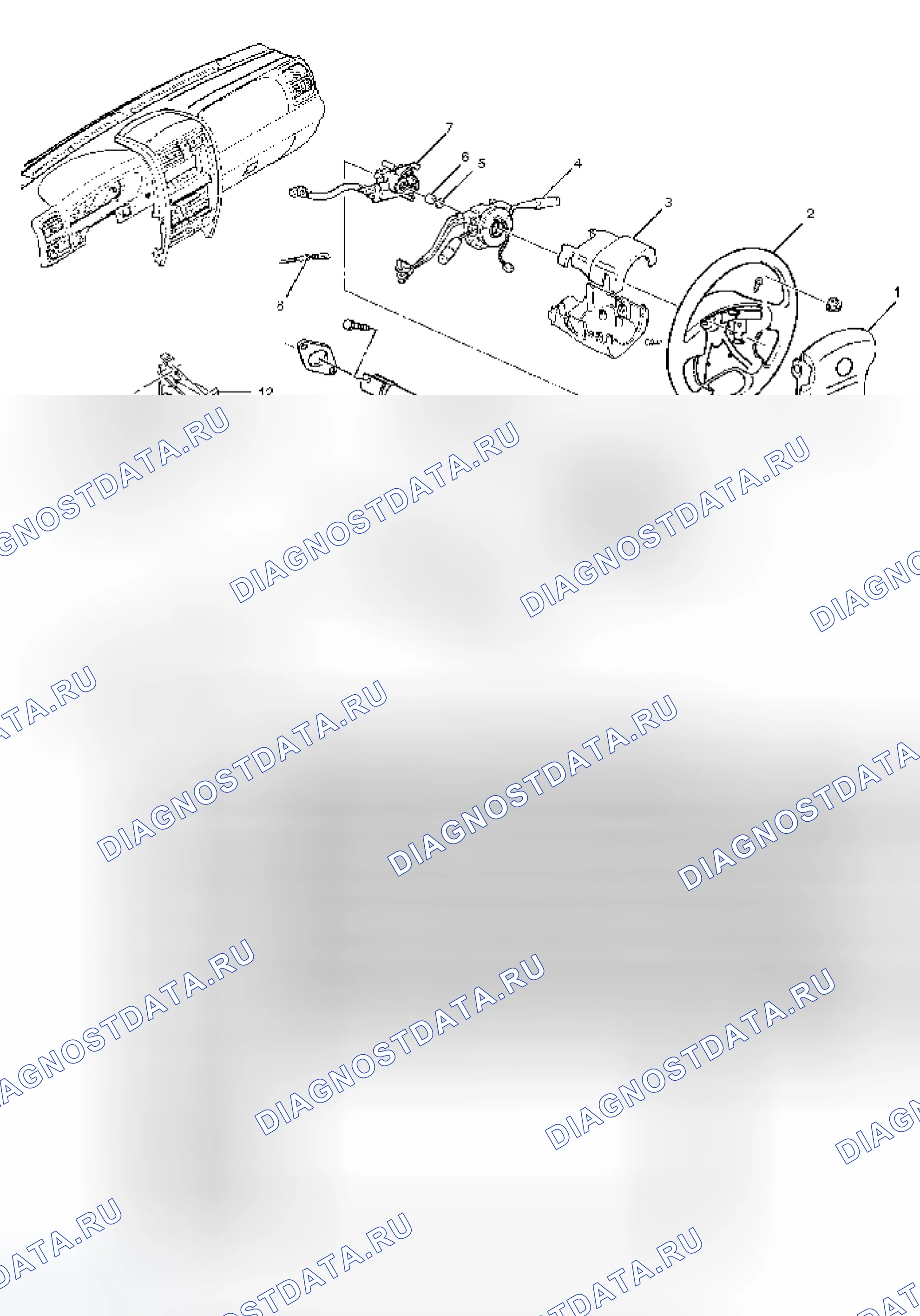 Рис. 24: Рулевая колонка и связанные с ней детали. Isuzu Axiom I