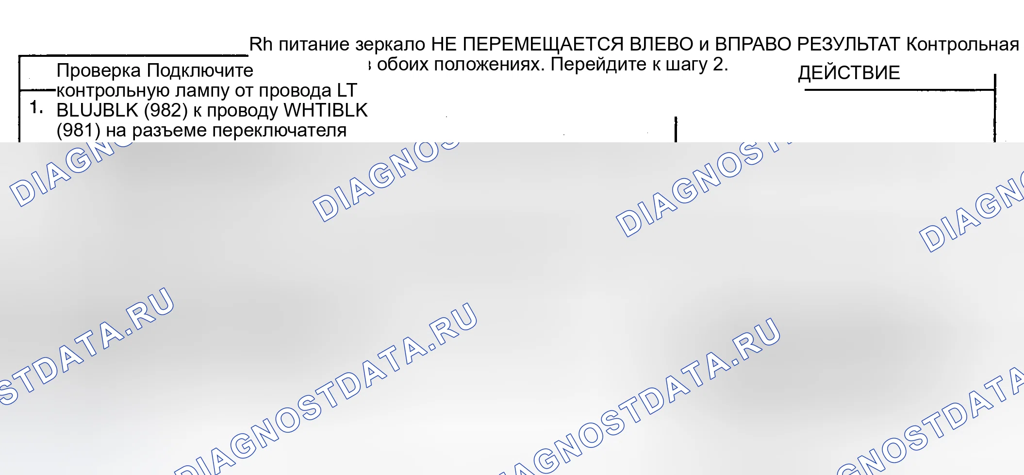 Рис. 3: ИСПЫТАНИЕ D: ПРАВОЕ ЗЕРКАЛО НЕ ПЕРЕМЕЩАЕТСЯ ВЛЕВО И ВПРАВО. Oldsmobile Bravada I