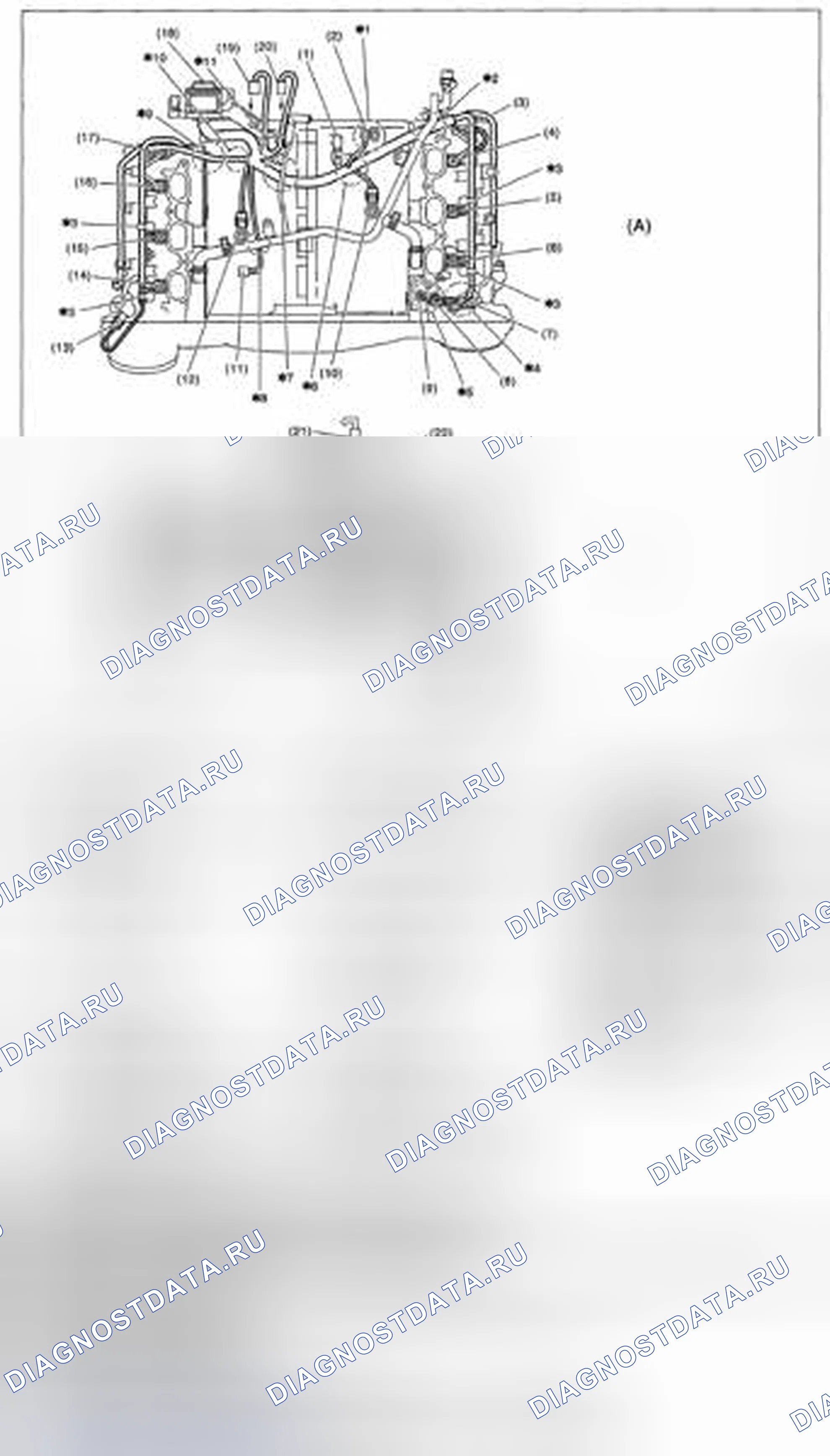 Рис. 474: Схема сборки жгута двигателя 1. Subaru Legacy BM/BR