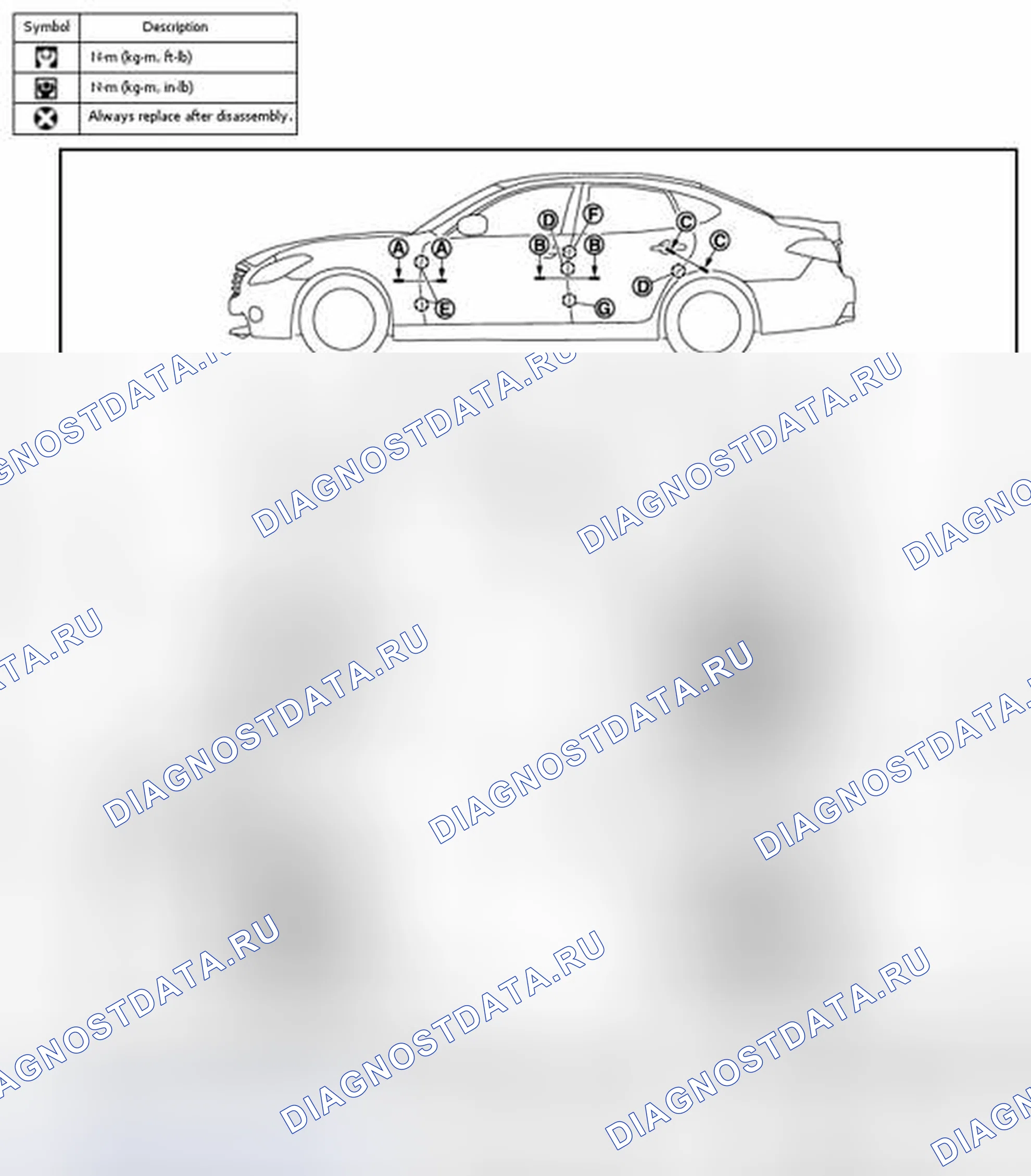 Рис. 61: ДВЕРЬ В СБОРЕ: Регулировка. Infiniti Q70 I рестайлинг