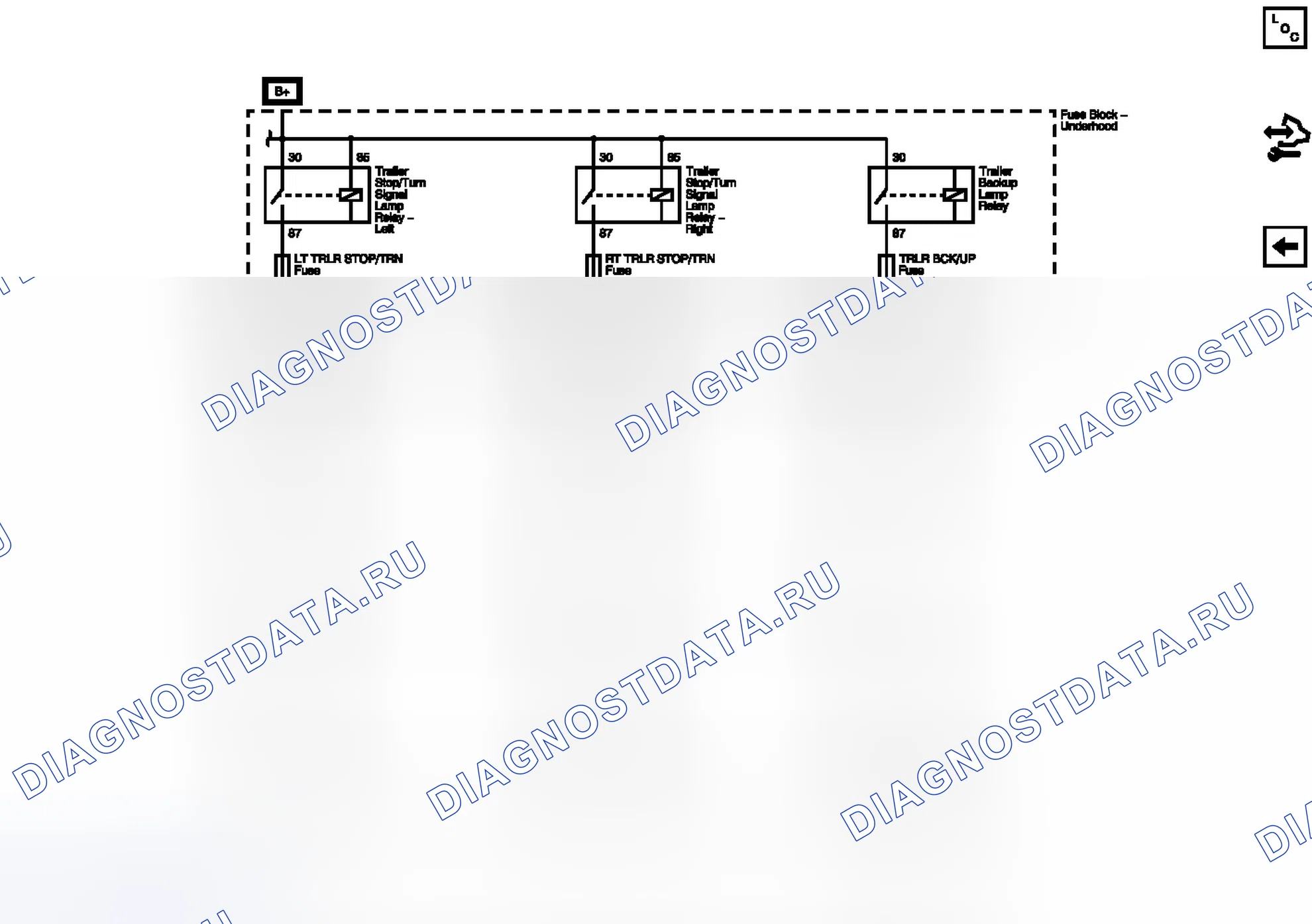 Рис. 52: Предохранители LT TRLR STOP/TRN, TRLR BCK/UP и RT TRLR STOP/TRN. Buick Enclave I