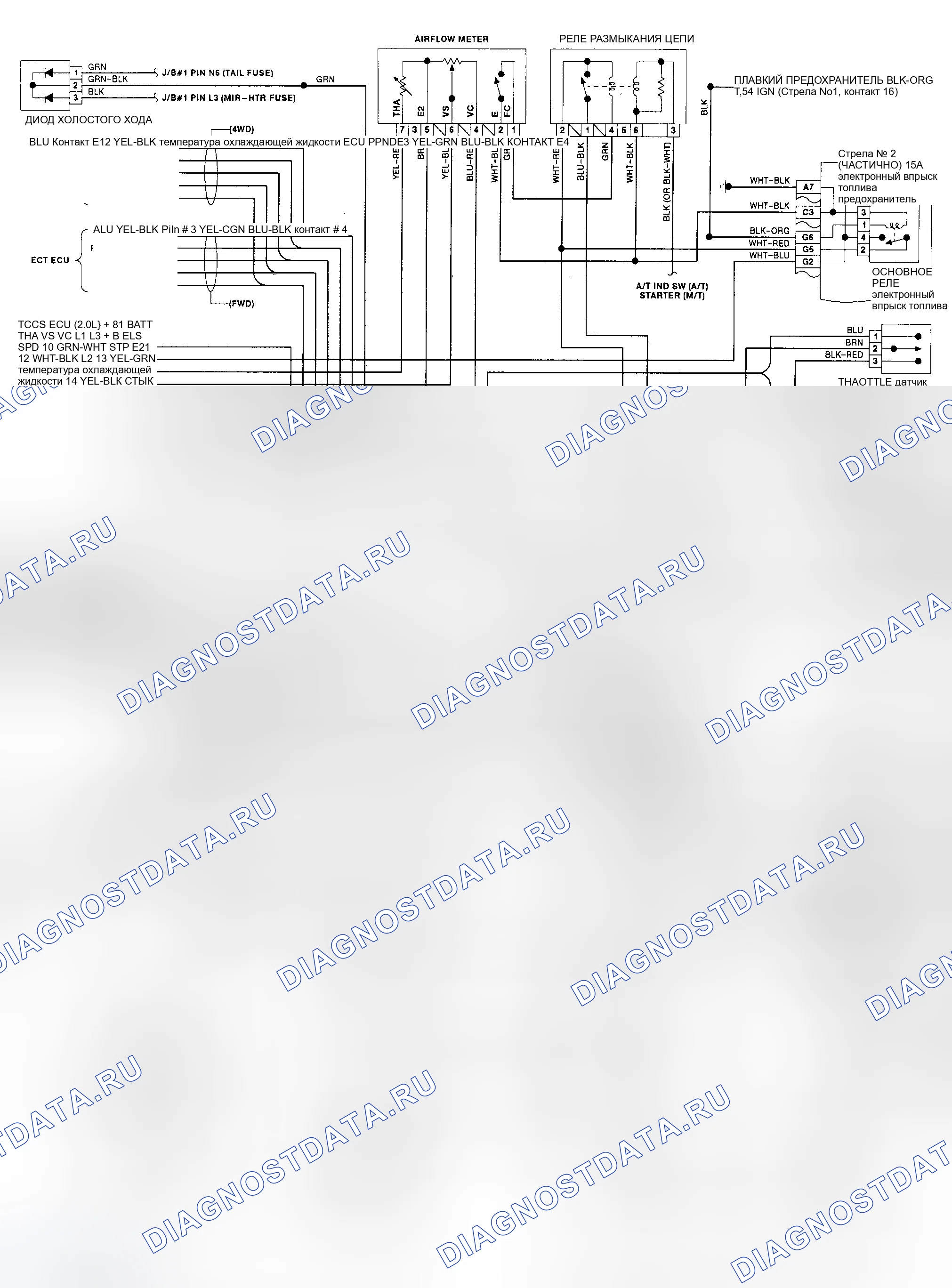 Рис. 14: Схема проводки коробки передач (Camry 2.0L 1991 г.). Lexus ES V20
