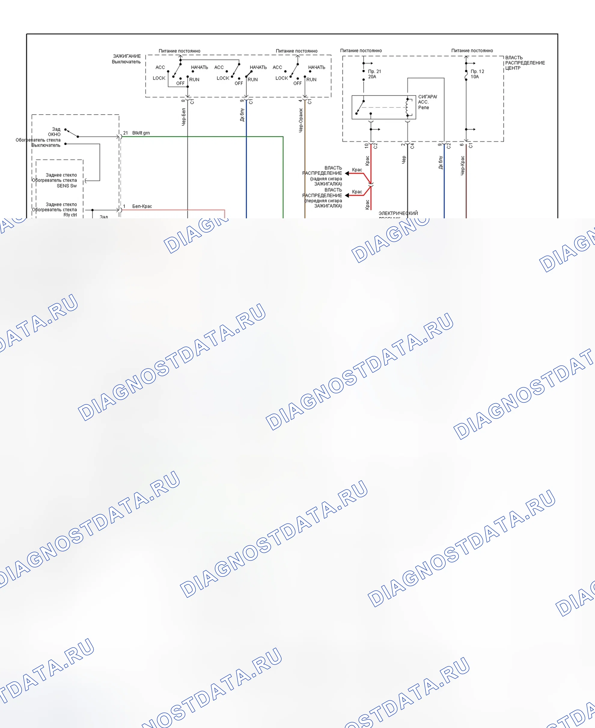 Рис. 4: Схема подключения обогрев стекла заднего окна. Dodge Grand Caravan III
