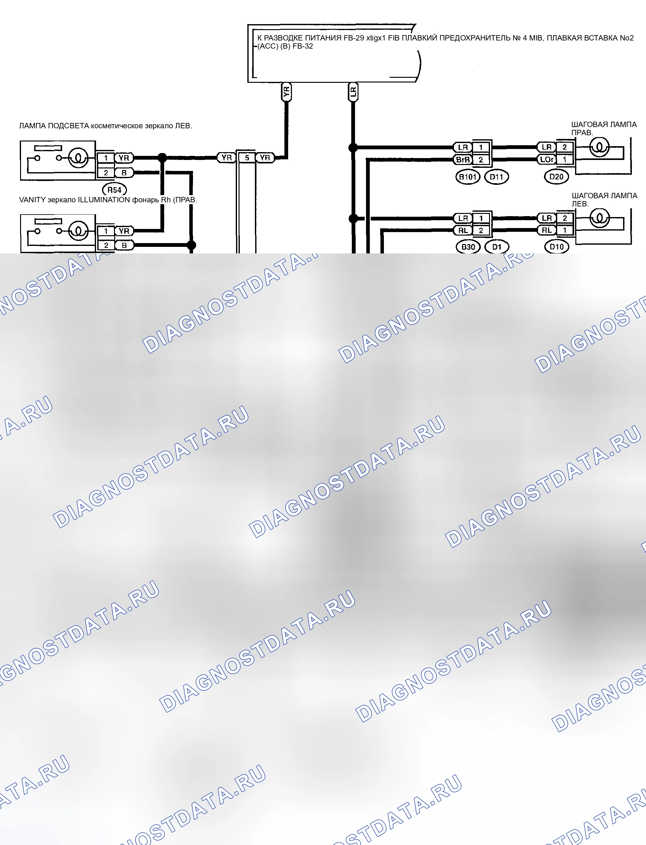 Рис. 91: Схема внутреннего освещения (1 из 3). Subaru Legacy BE/BH/BT