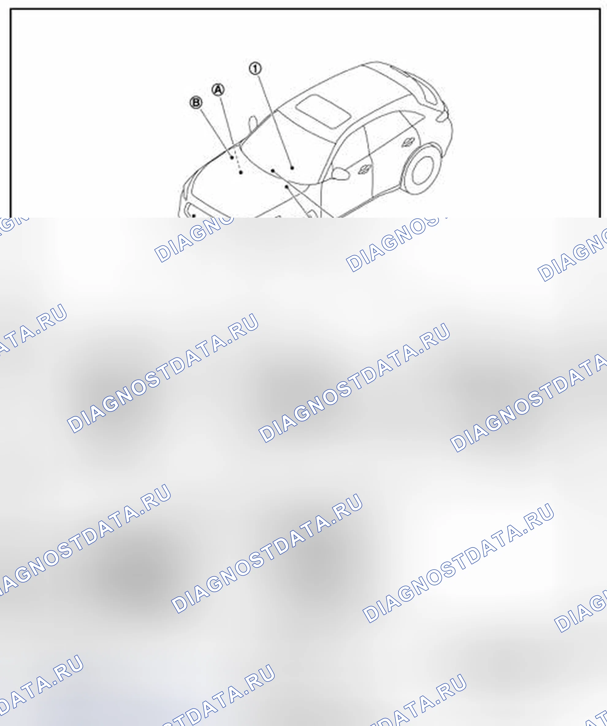 Рис. 6: БЕЗ ДАТЧИКА ДОЖДЯ: Расположение компонентов. Infiniti FX37 II рестайлинг