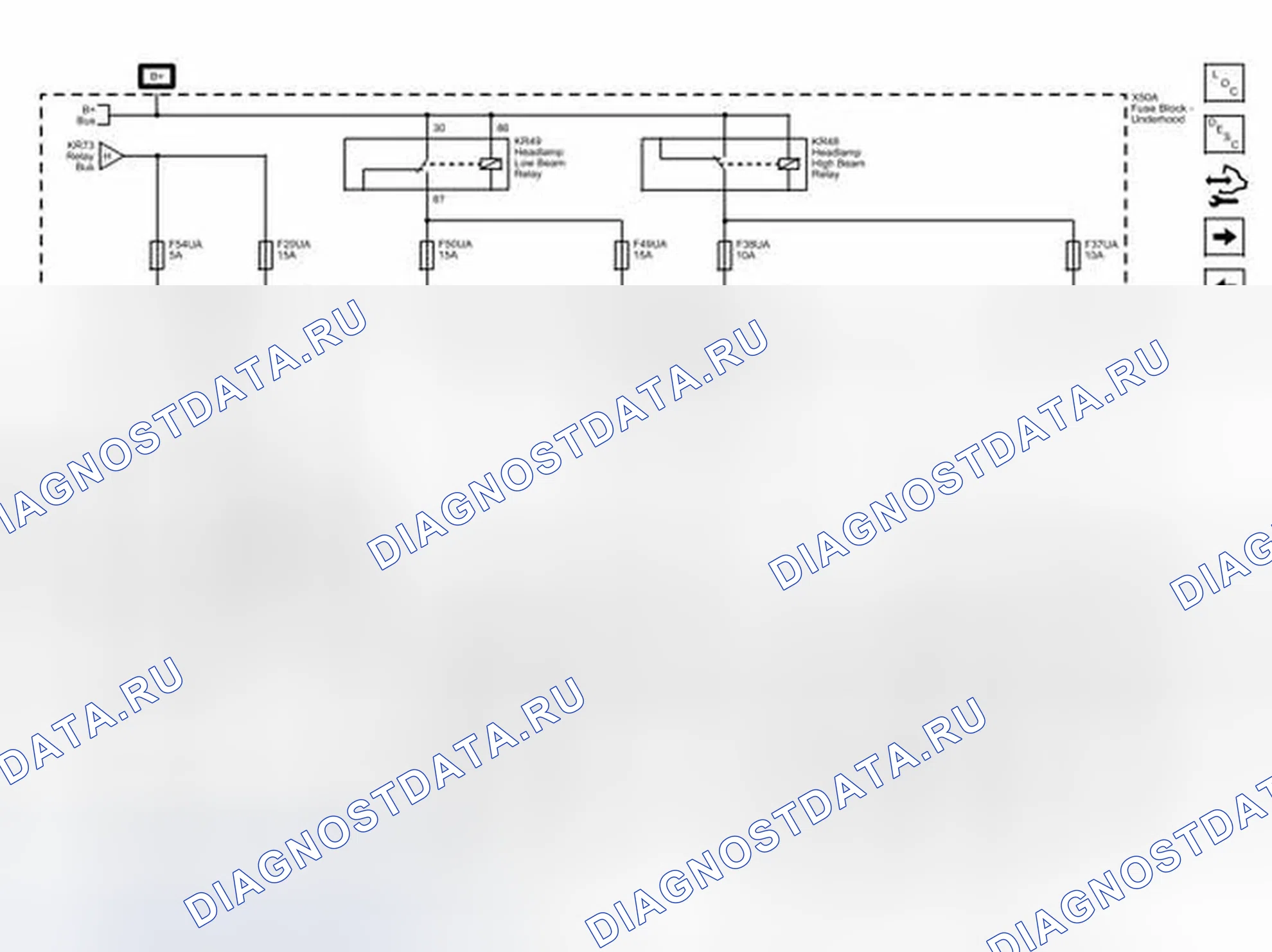 Рис. 35: Предохранители F20UA, F37UA, F38UA, F49UA, F50UA и F54UA. Buick LaCrosse II рестайлинг