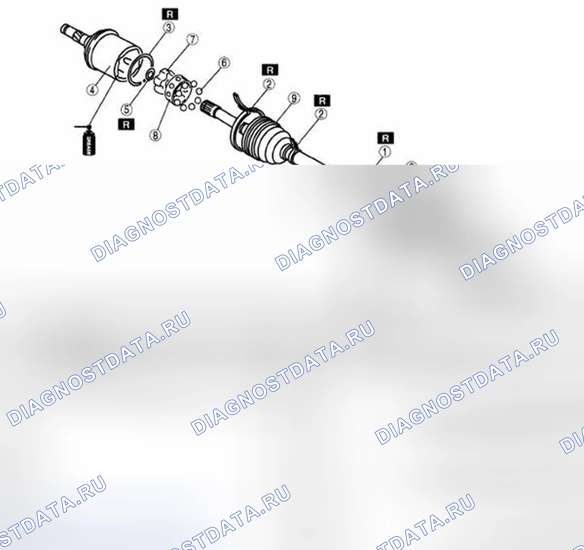 Рис. 44: РАЗБОРКА / СБОРКА ЗАДНЕГО ВЕДУЩЕГО ВАЛА. Mazda CX-7 I