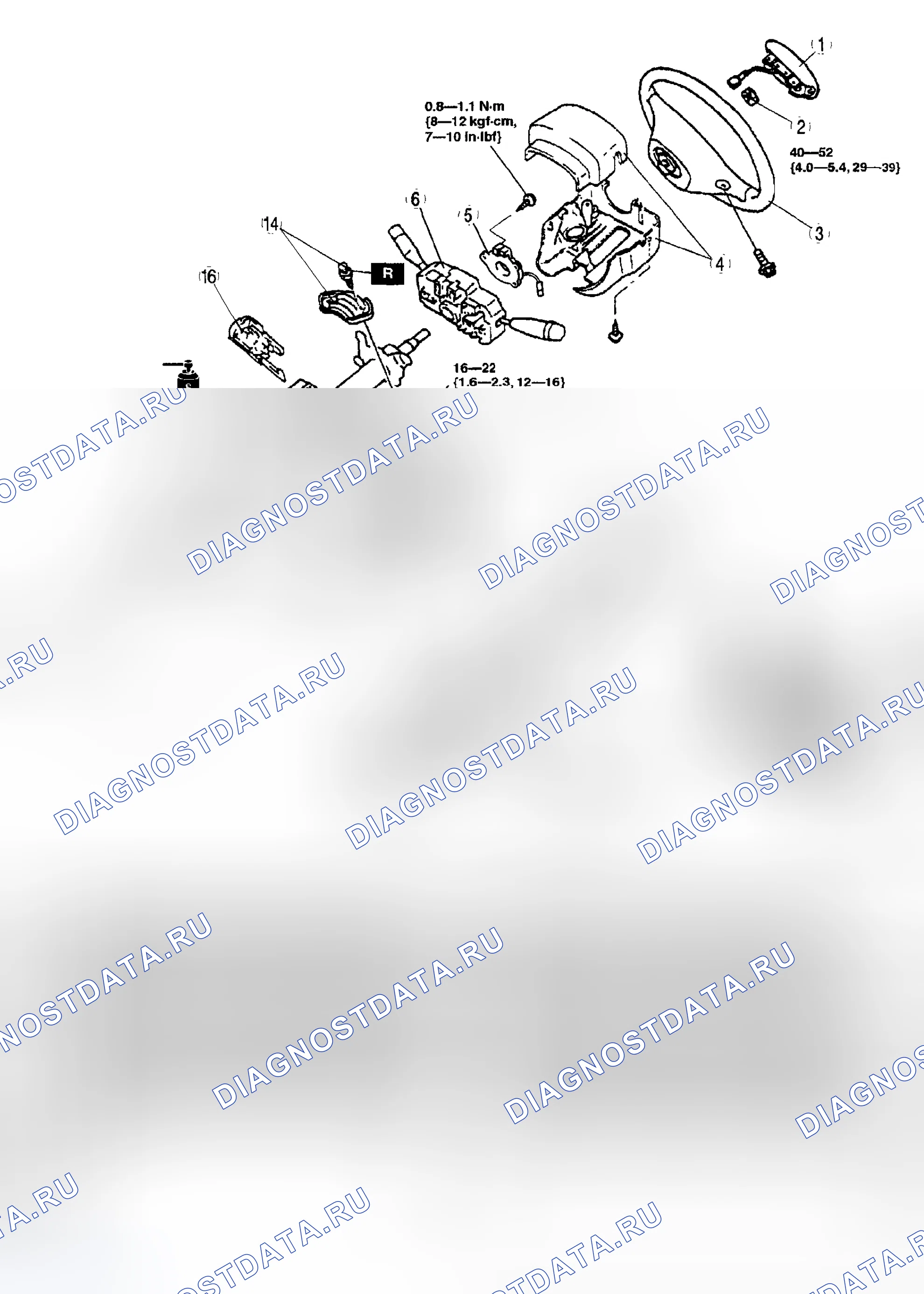 Рис. 9: СНЯТИЕ / УСТАНОВКА РУЛЕВОГО КОЛЕСА И КОЛОНКИ. Mazda Protege BJ