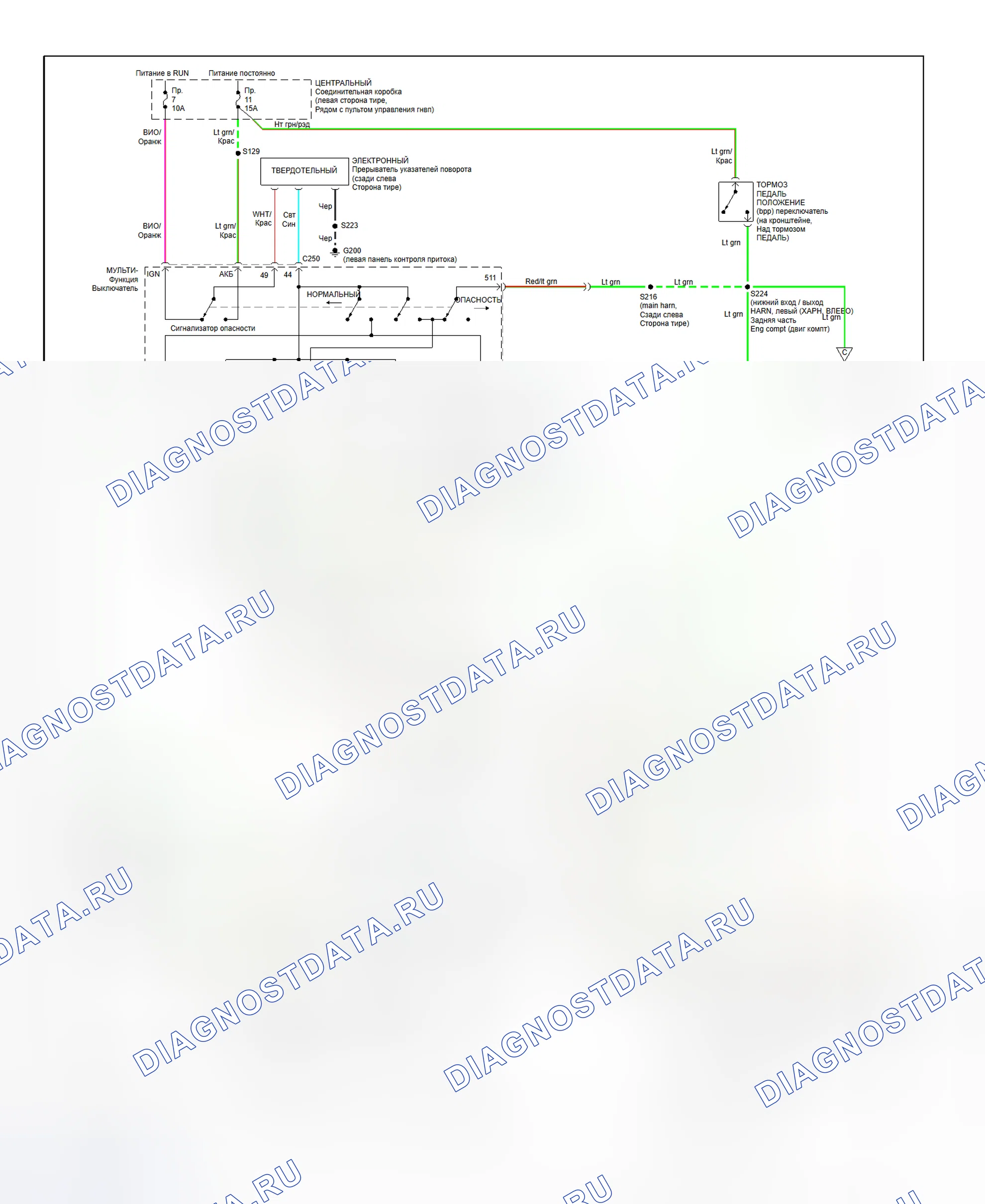 Рис. 14: Схема подключения внешнего освещения (Econoline - 1 из 2). Hyundai Porter II