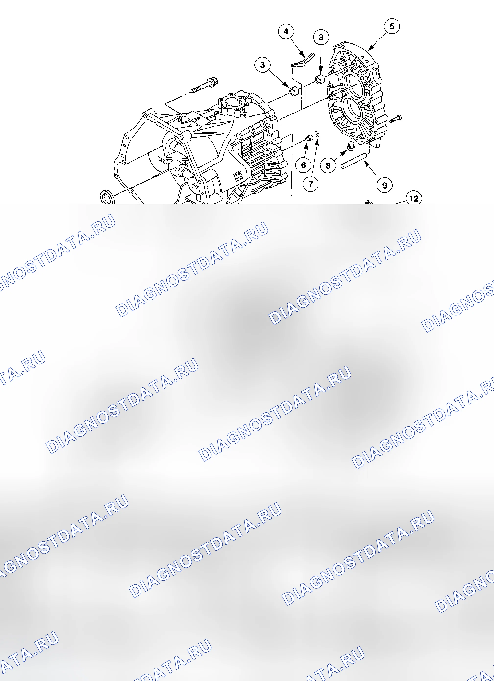 Рис. 3: Внутренние компоненты коробки передач - вид в разобранном виде. Ford Pickup F150 