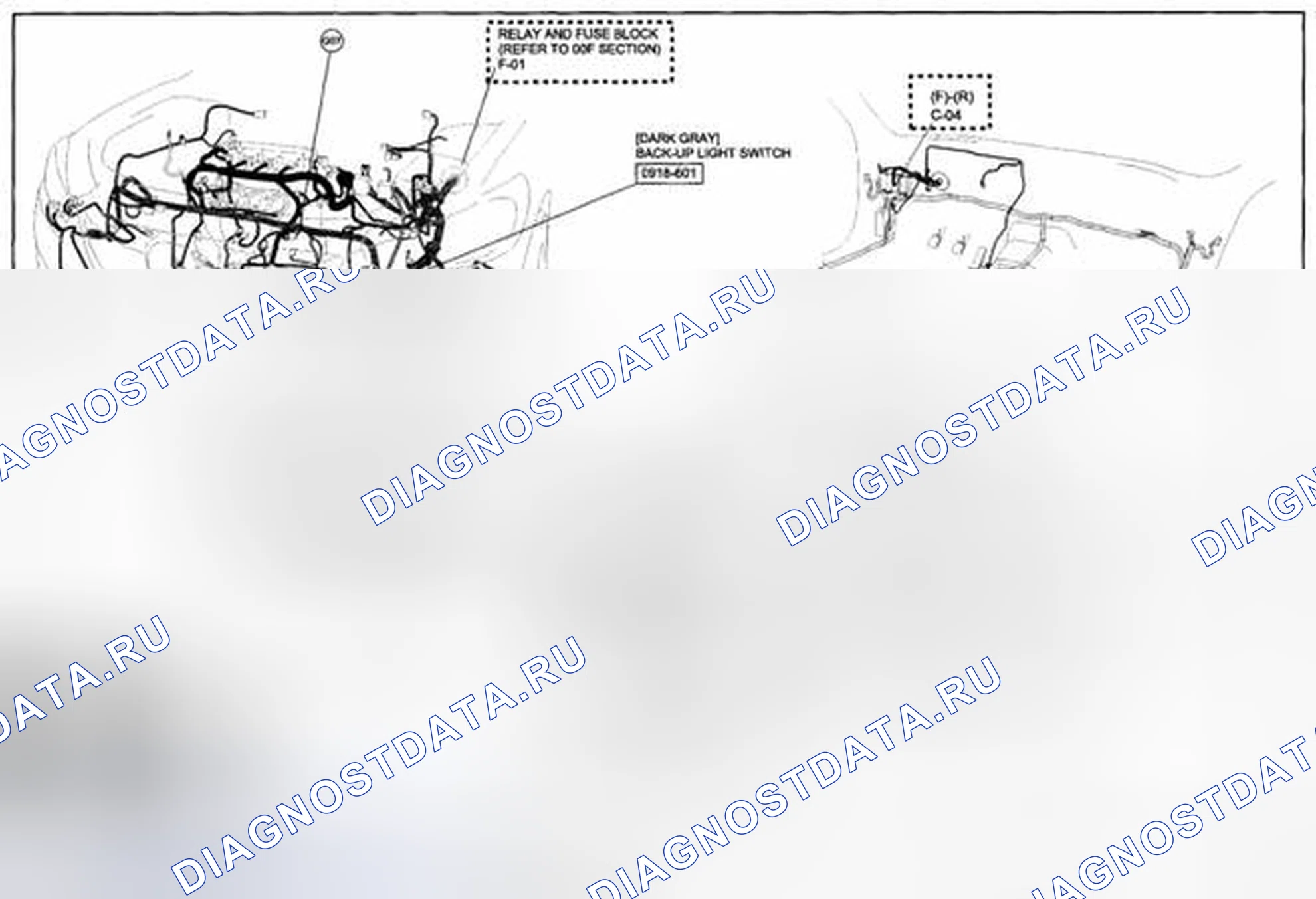 Рис. 184: Схема прокладки кабелей резервного освещения (0918-6) 2 из 2. Mazda CX-5 I