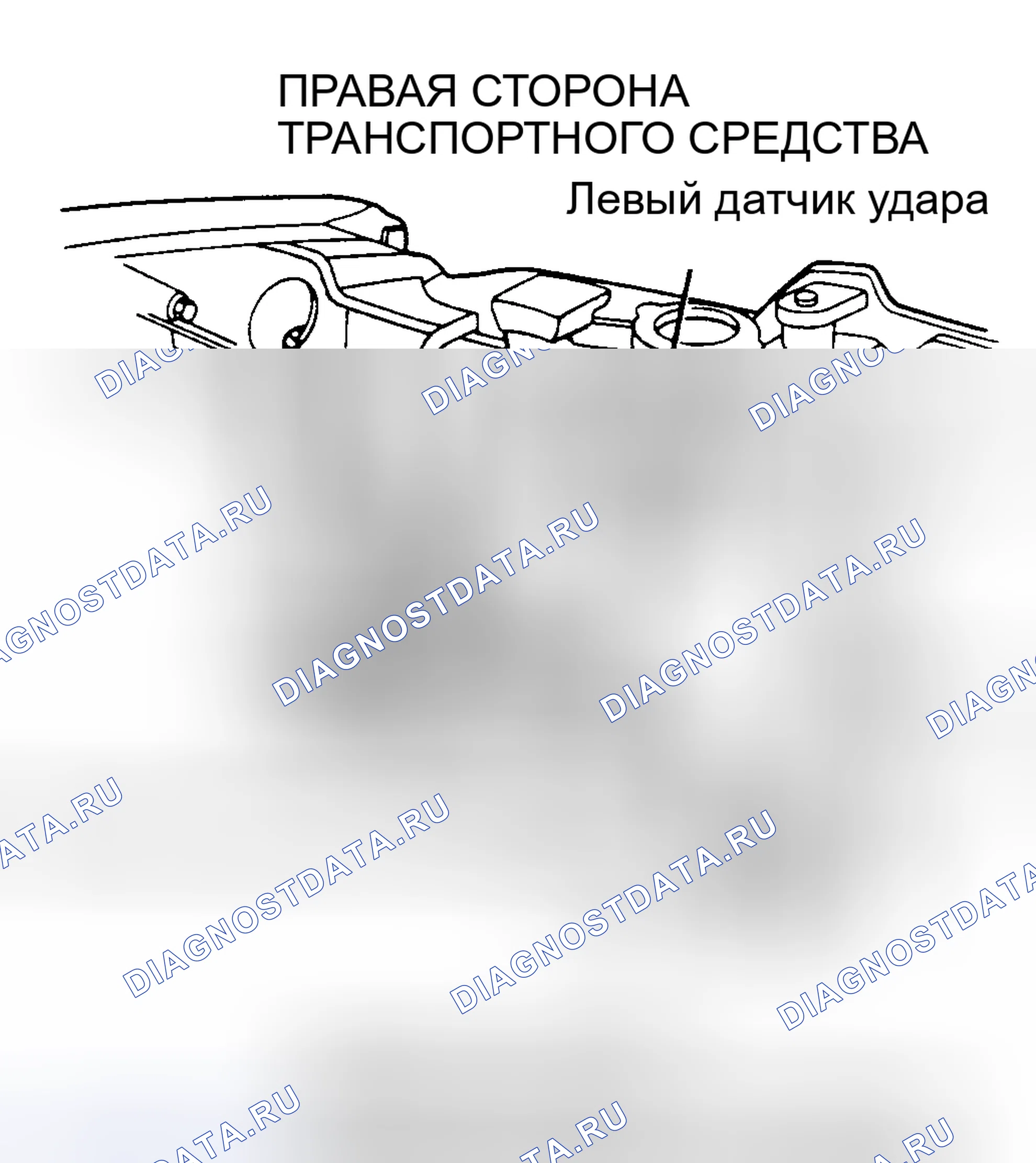 Рис. 94: Определение местоположения датчиков удара, левая сторона, (кроме каравана, гранд чероки, города и страны, и вояджера). Plymouth Acclaim I