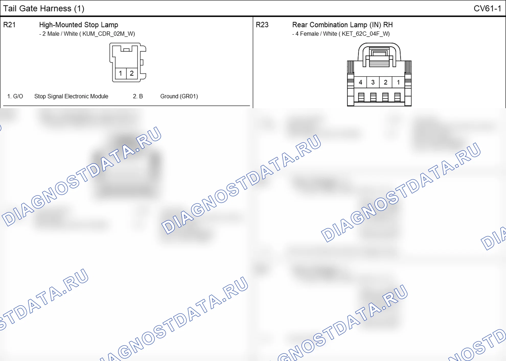 Распиновка разъёма CV61-1 — tail gate harness. Hyundai Santafe Sport DMA