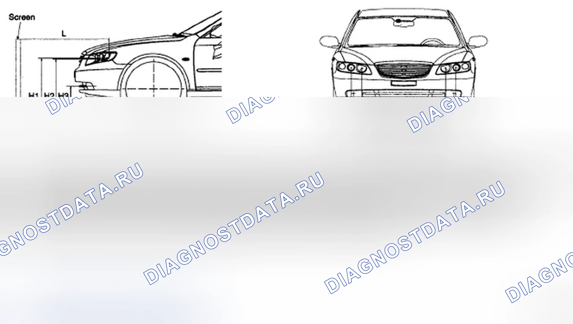 Рис. 27: ФАРЫ И ТОЧКИ ПРИЦЕЛИВАНИЯ ПРОТИВОТУМАННЫХ ФАР. Hyundai Azera I