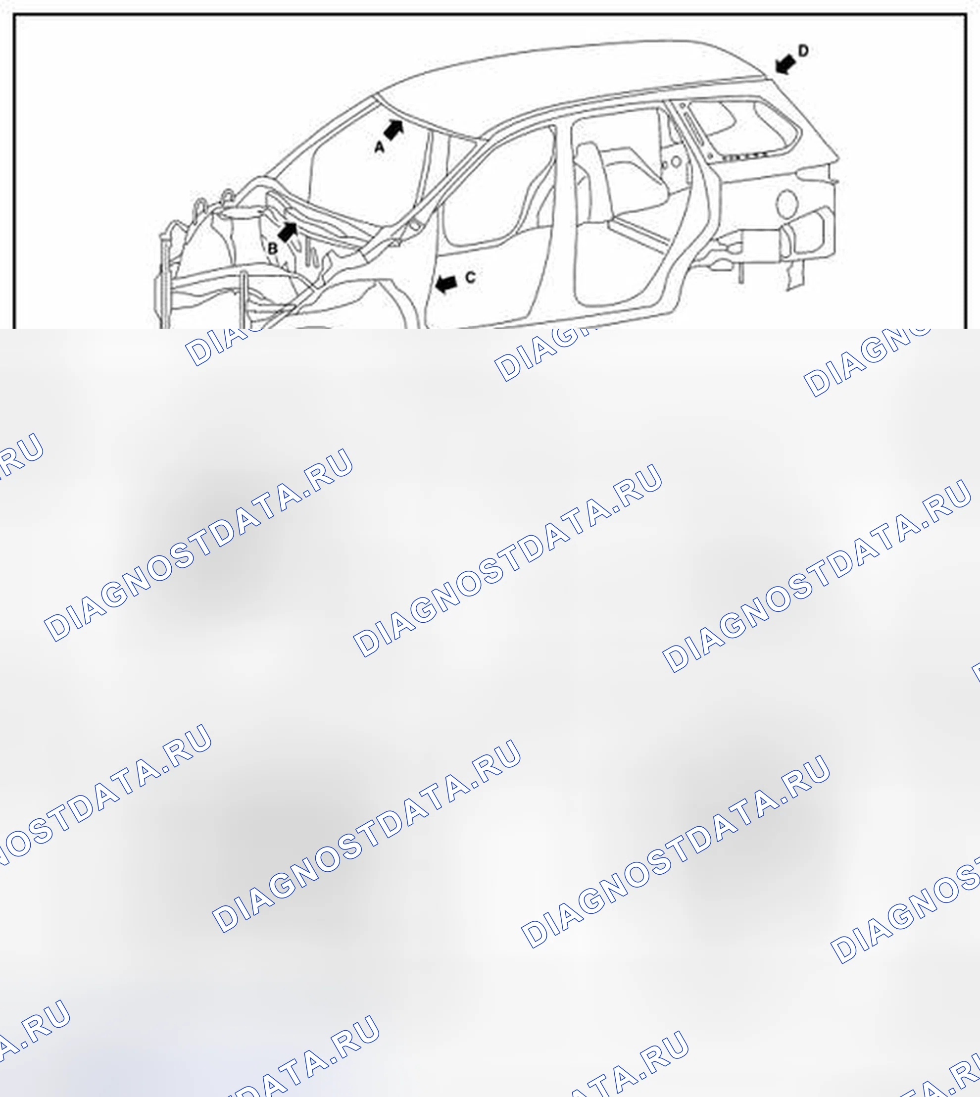 Рис. 384: Отметки центра тела. Nissan Pathfinder IV рестайлинг