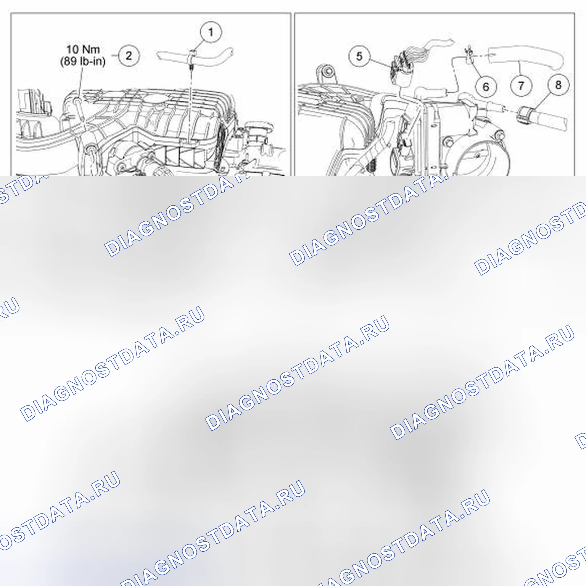 Рис. 23: Верхний впускной коллектор. Hyundai Pony II