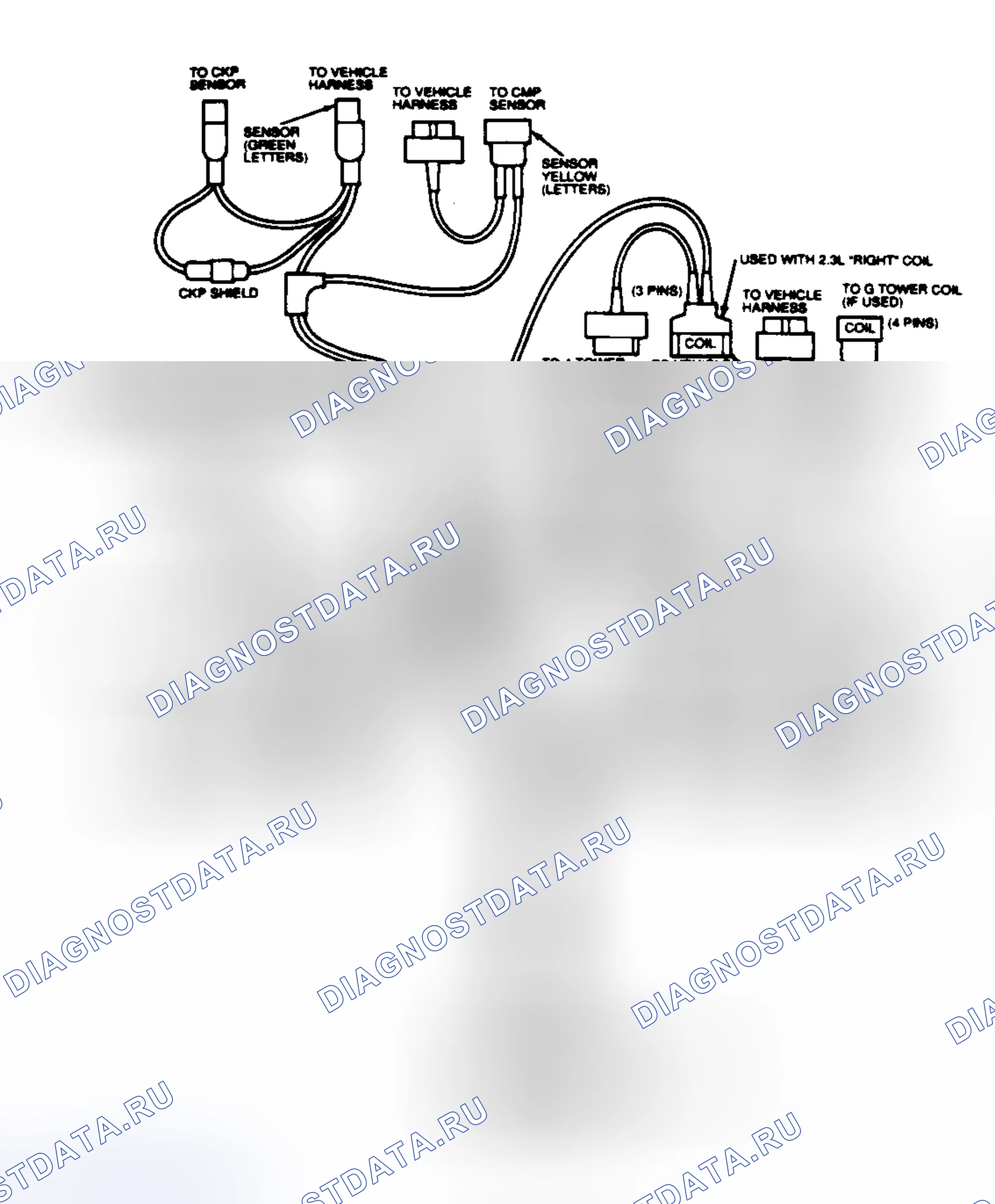 Рис. 176: Диагностический кабель электронное зажигание (3.0L SHO, 3.2L и 3.8L SC). Mazda 121 II