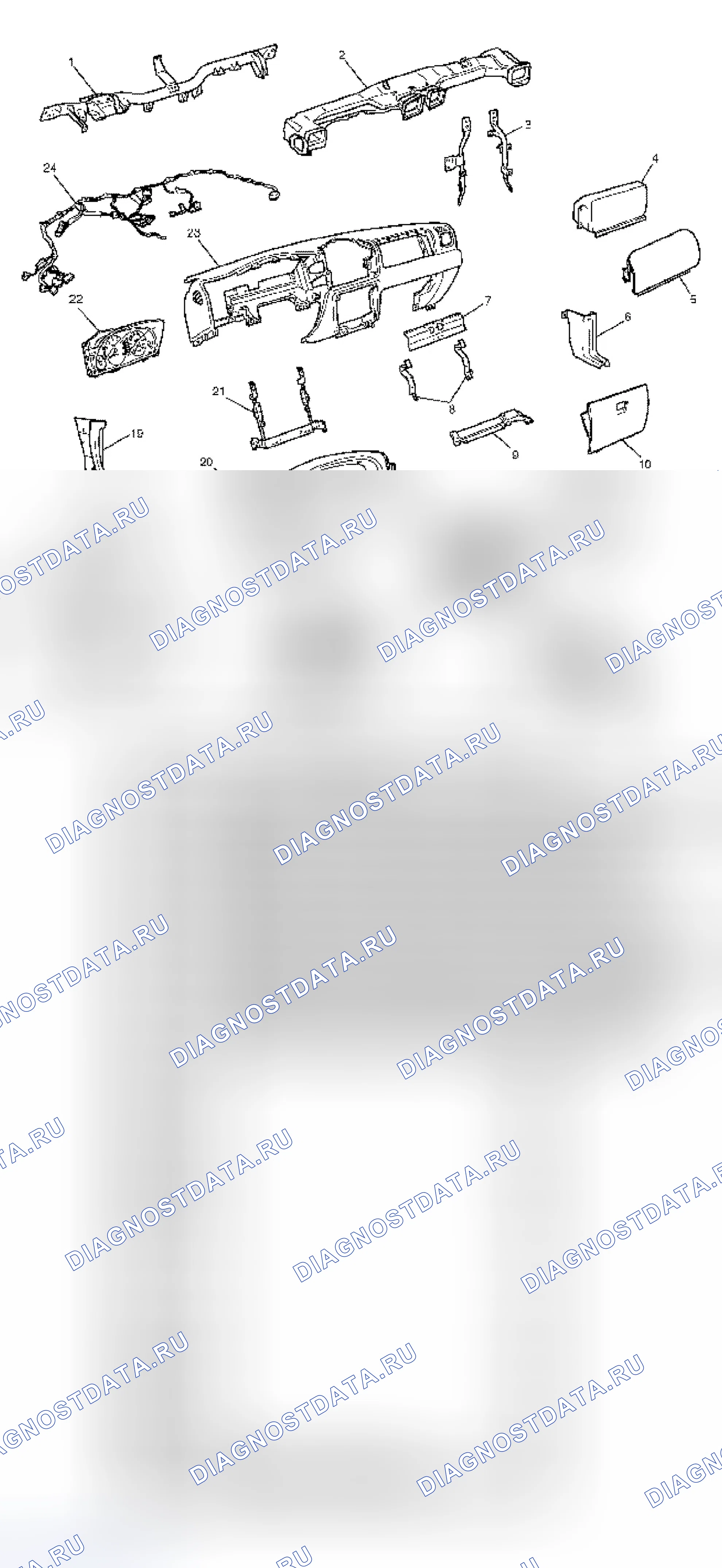 Рис. 19: РАСПОЛОЖЕНИЕ ДЕТАЛЕЙ. Isuzu Axiom I