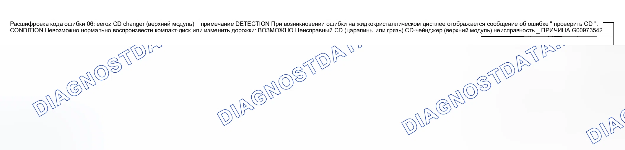 Рис. 33: расшифровка кода ошибки 06: ER02 CD CHANGER (ВЕРХНИЙ МОДУЛЬ). Honda CR-V III рестайлинг