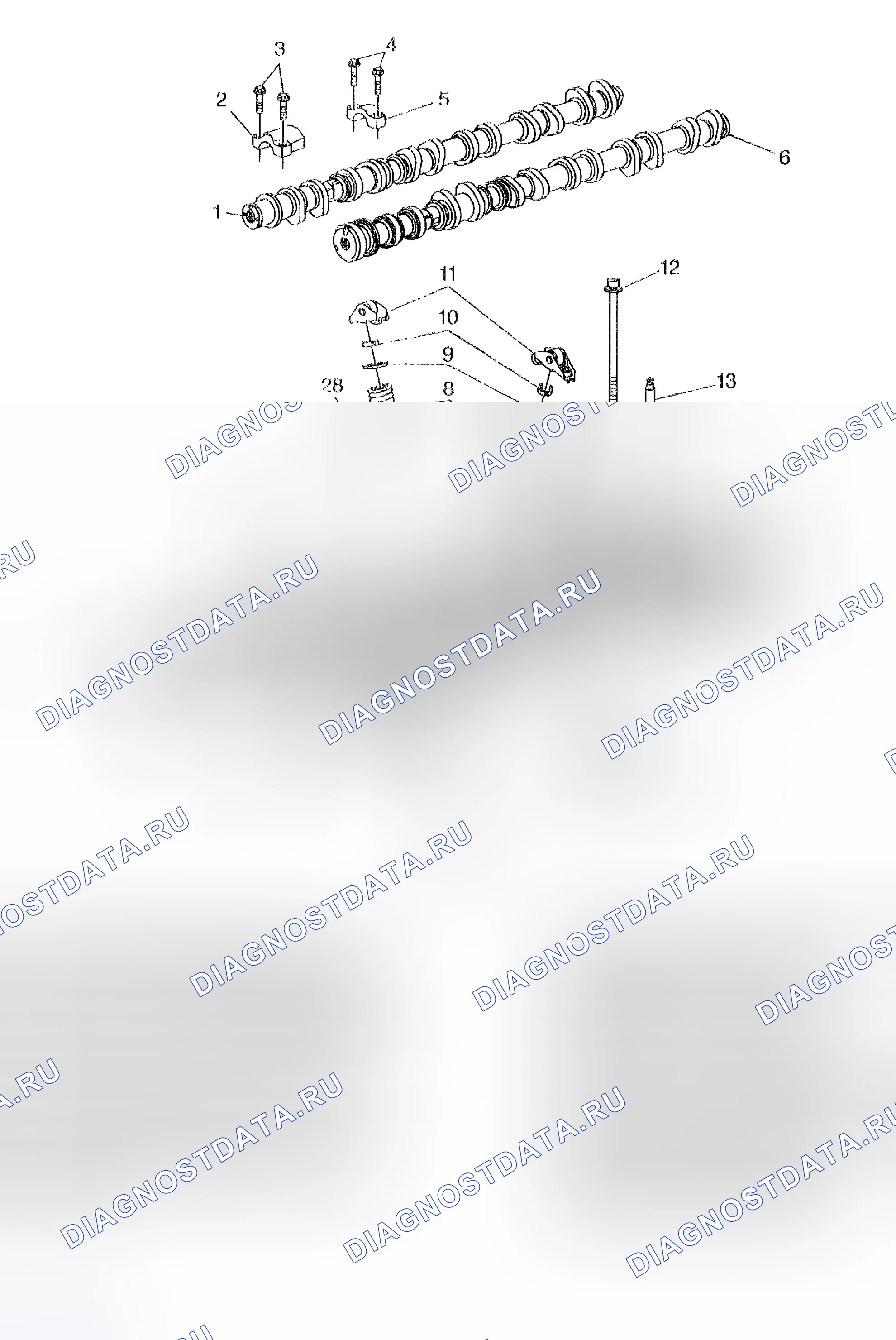 Рис. 813: Компоненты головки цилиндров. Chevrolet TrailBlazer I