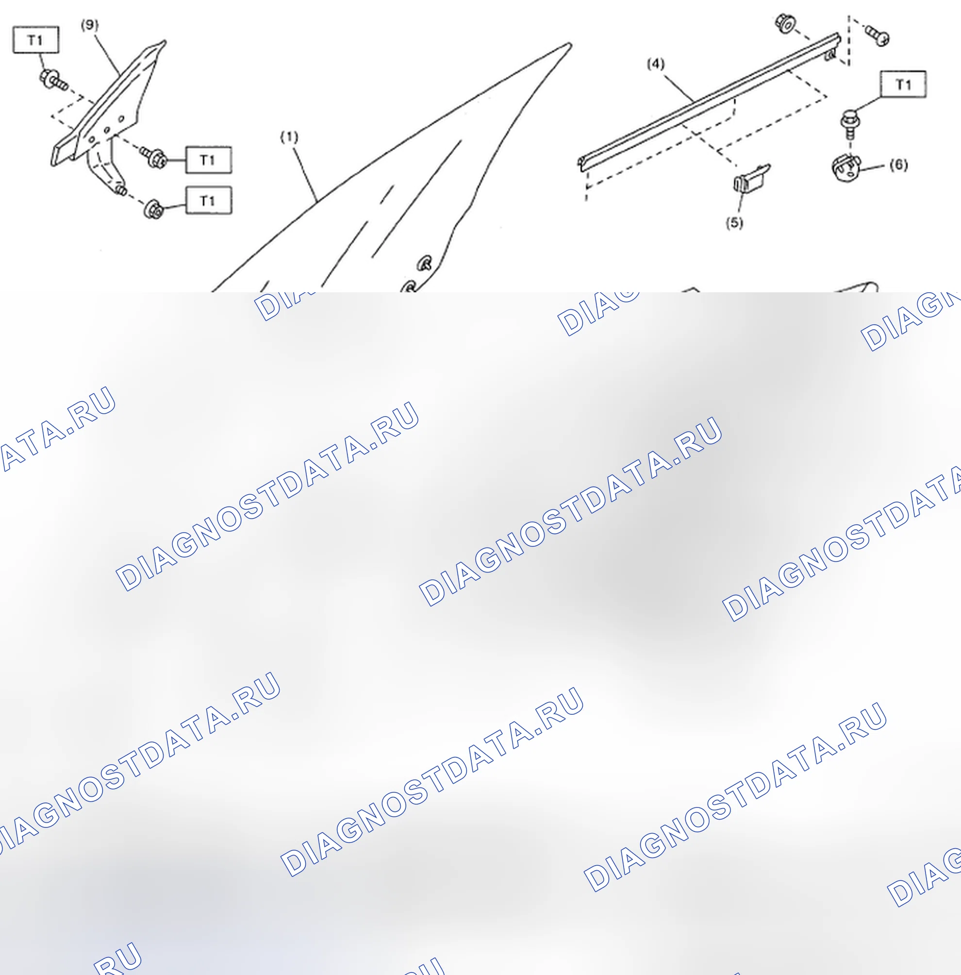 Рис. 3: Идентификация стеклянного компонента передней двери. Subaru Impreza GD/GC/GG рестайлинг 2