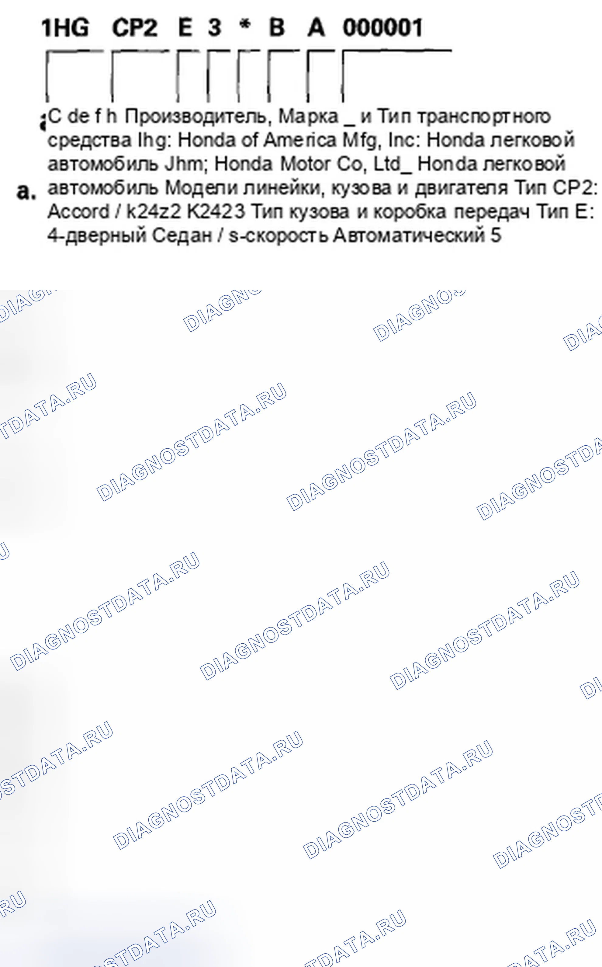 Рис. 97: Идентификационный номер транспортного средства. Honda Accord VIII рестайлинг