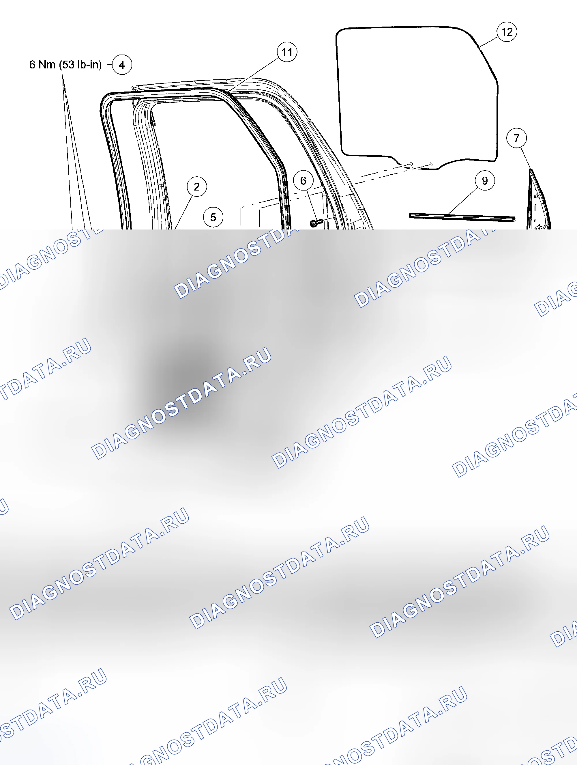 Рис. 18: Стекло, рамы и механизмы - разнесенный вид, задняя дверь. Hyundai Matrix I