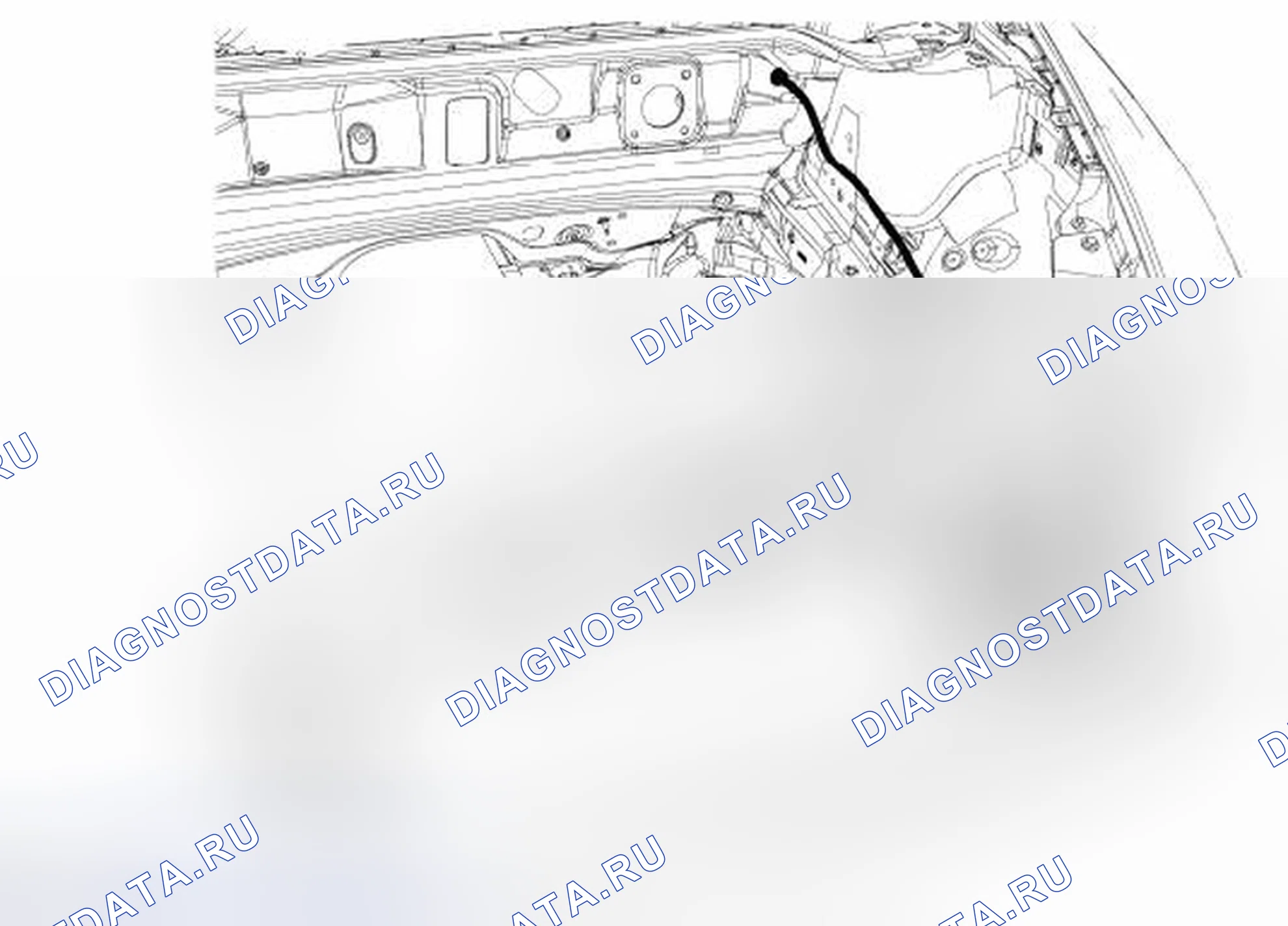 Рис. 126: Прокладка кабеля для расцепления защелки капота. Hyundai ix55 I
