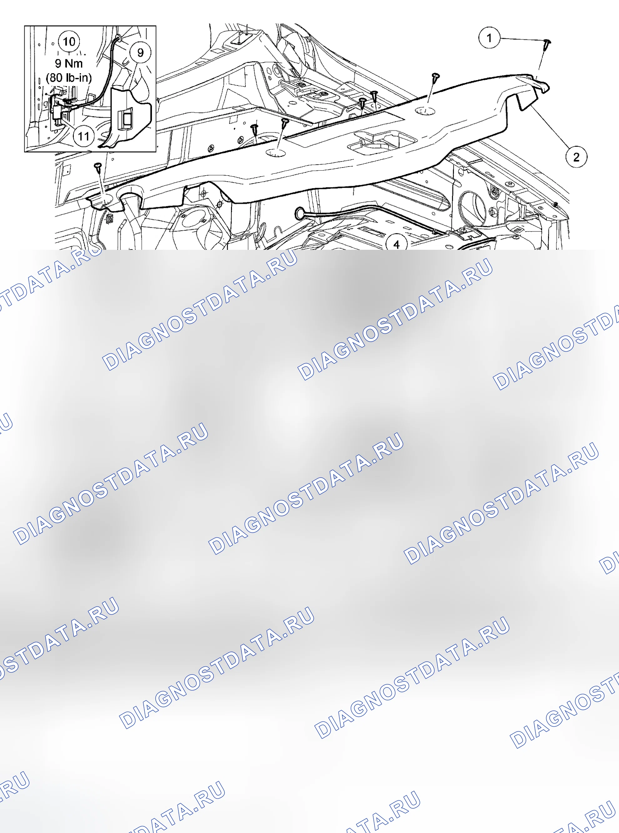Рис. 162: Защелка капота и компоненты - разнесенный вид. Ford Pickup F350 Super Duty 