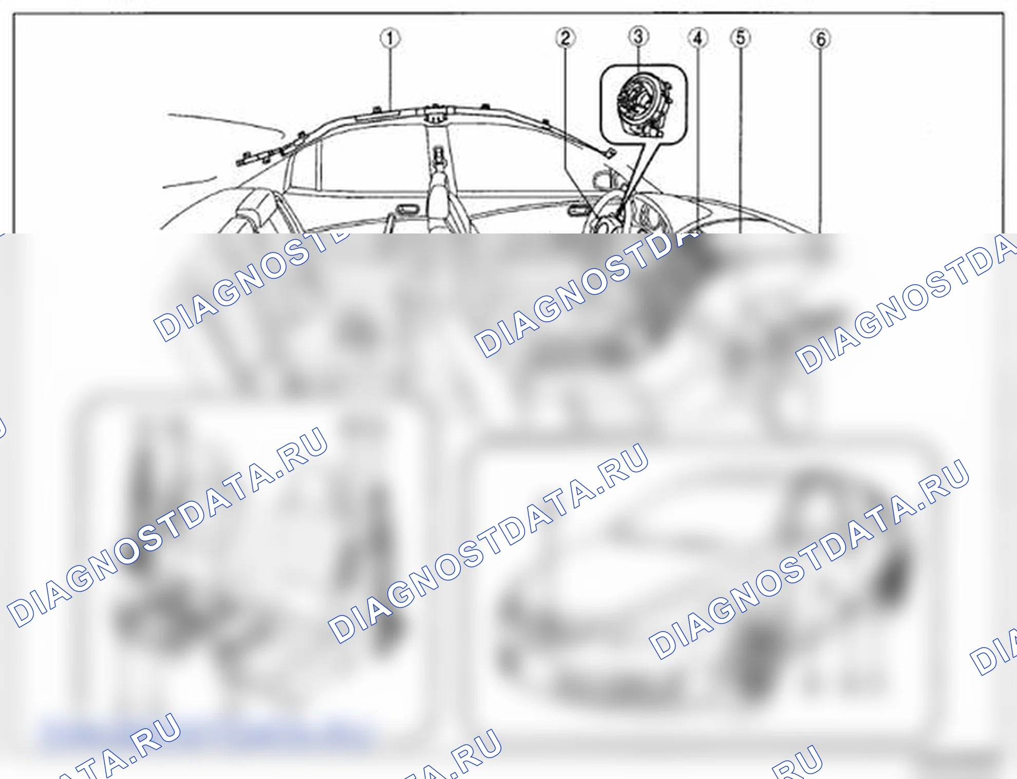 Рис. 1: ИНДЕКС МЕСТОПОЛОЖЕНИЯ СИСТЕМЫ ПОДУШЕК БЕЗОПАСНОСТИ. Mazda 6 GH рестайлинг