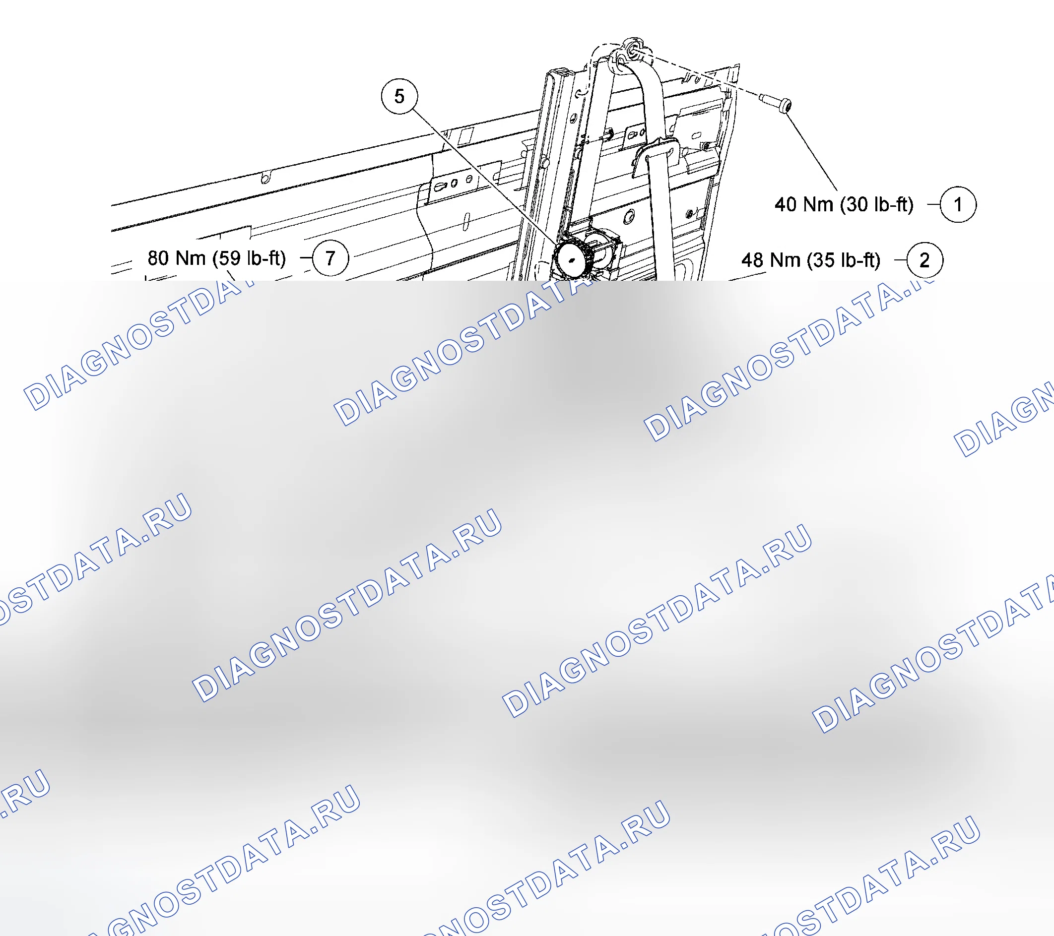 Рис. 92: Без съемной анкерной пряжки (поздняя сборка). Ford Pickup F350 Super Duty 