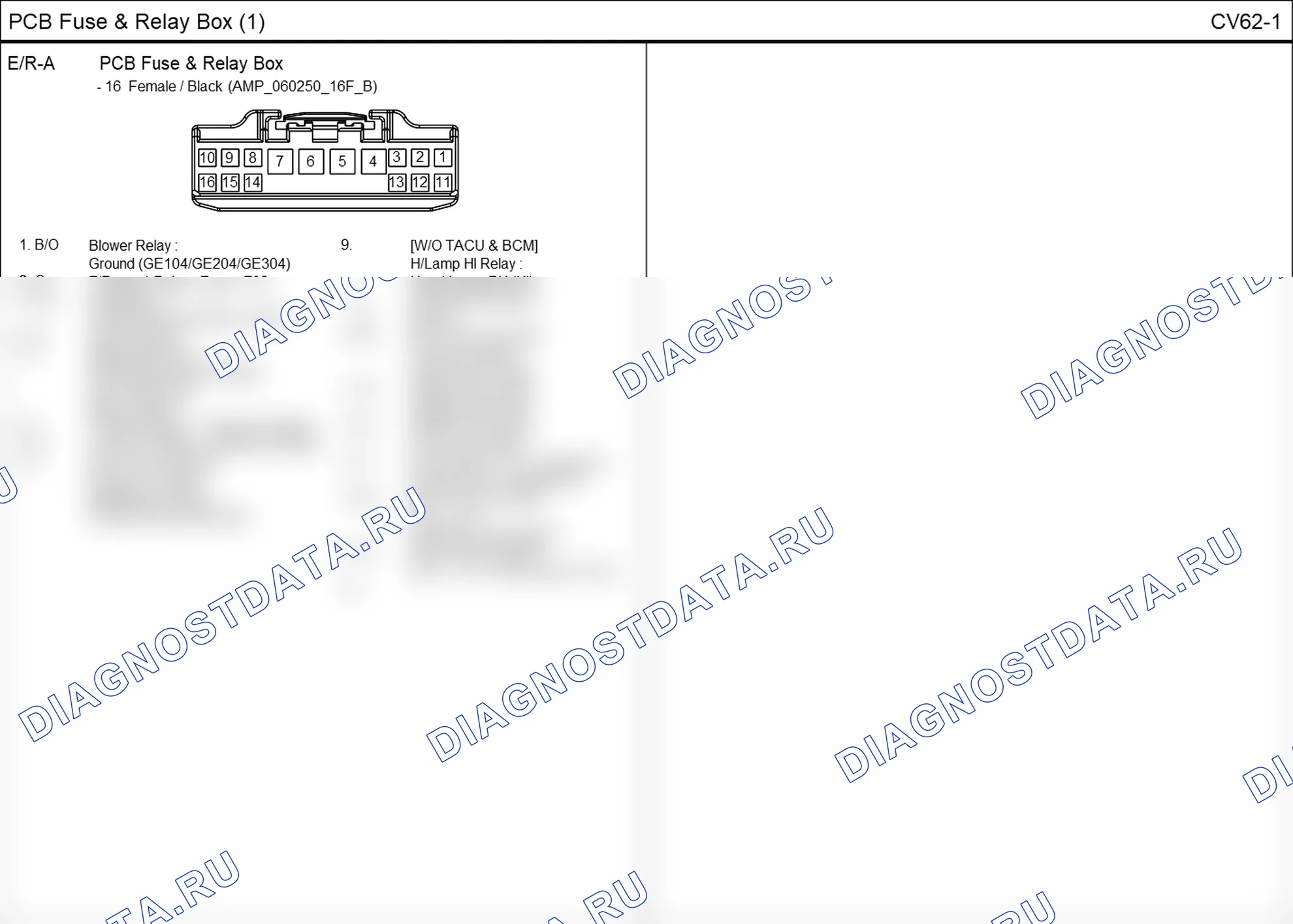 Распиновка разъёма CV62-1 — pcb fuse & relay box. Hyundai GRAND i10/Xcent BA
