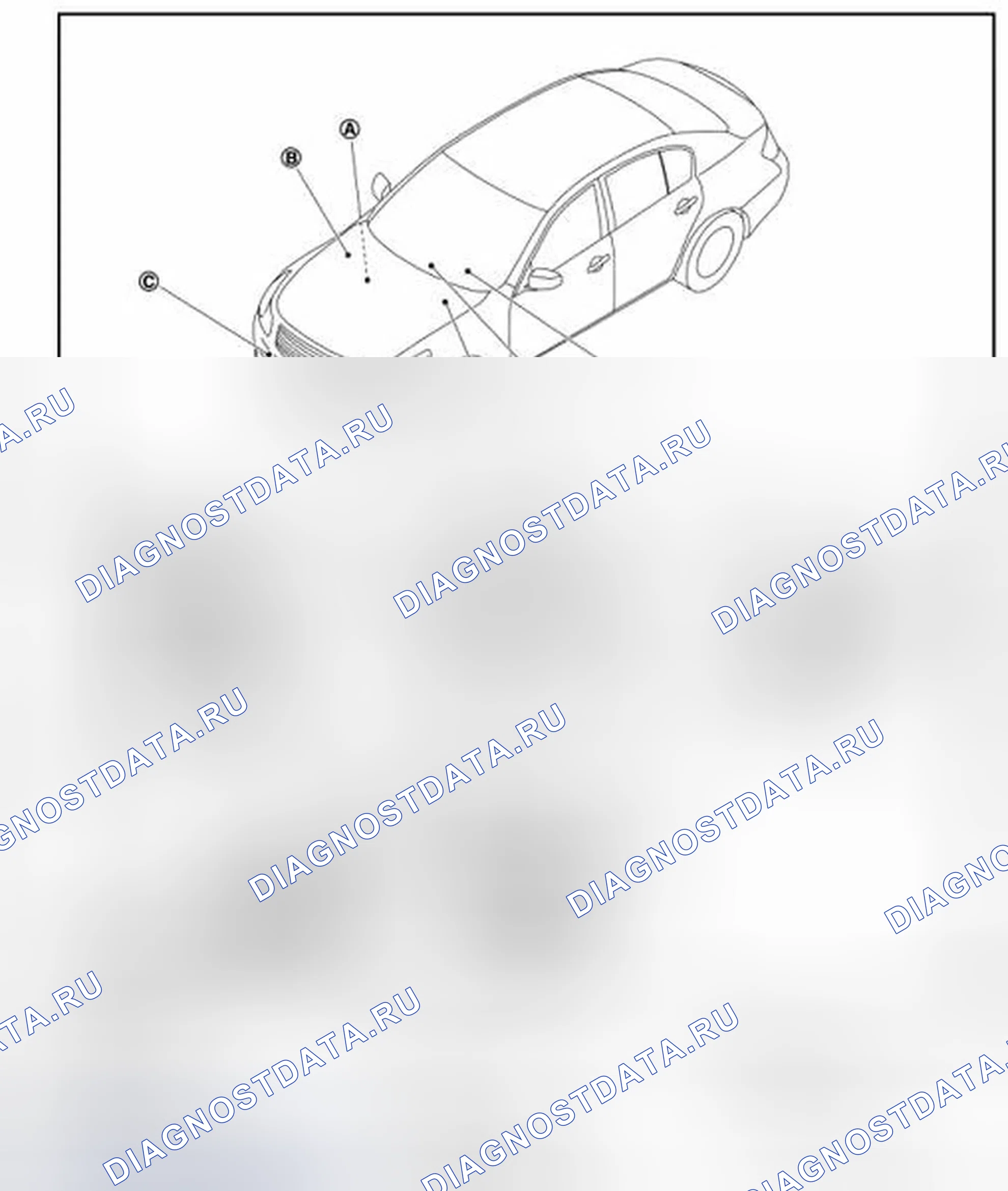 Рис. 5: БЕЗ ДАТЧИКА ДОЖДЯ: Расположение компонентов. Infiniti G25 IV рестайлинг