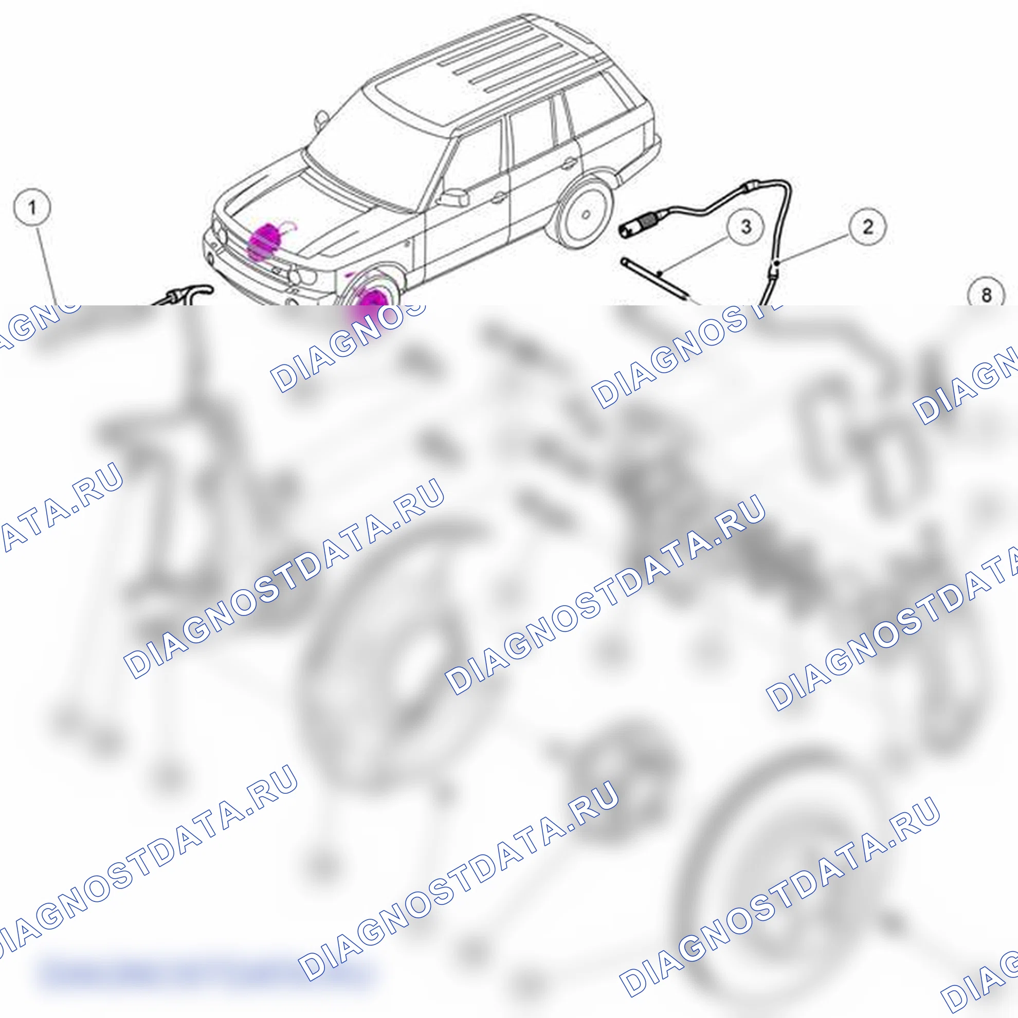 Рис. 2: РАСПОЛОЖЕНИЕ КОМПОНЕНТОВ - 4,2 л V8 С НАДДУВОМ И TDV8. Land Rover Range Rover L322