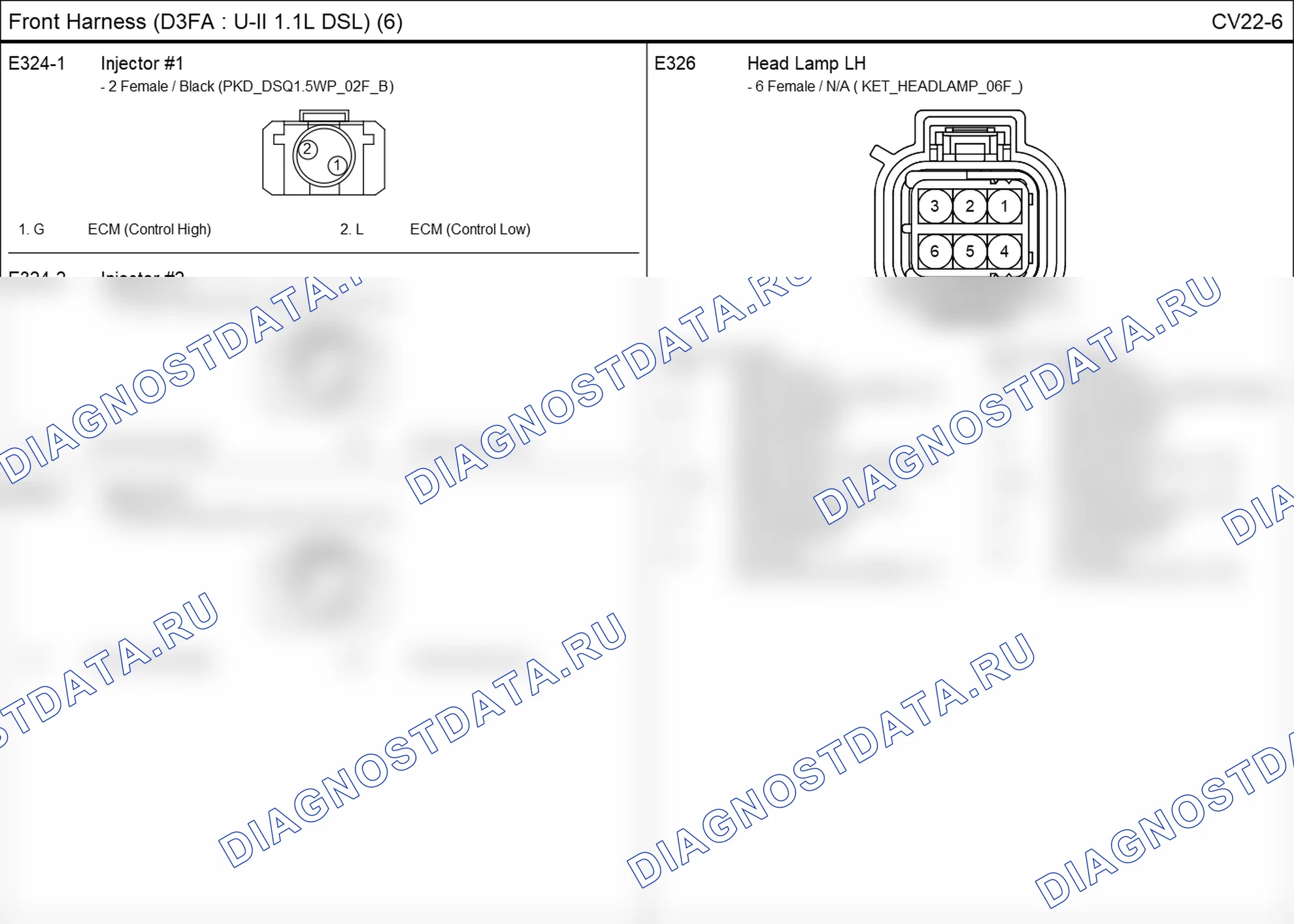 Распиновка разъёма CV22-6 — front harness. Hyundai GRAND i10/Xcent BA