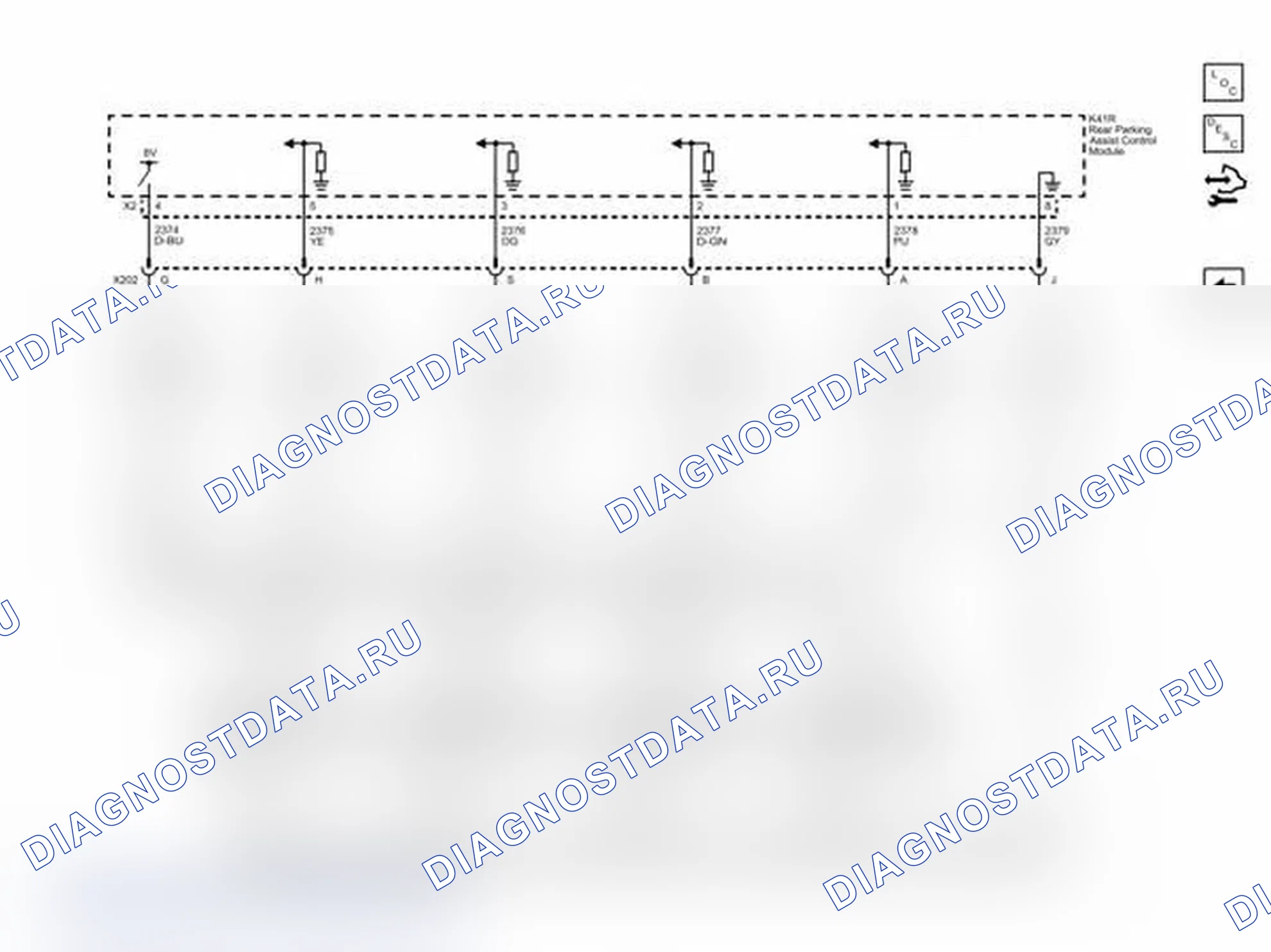Рис. 4: Схема подключения датчиков заднего объекта (UD7). Chevrolet Express G1500 