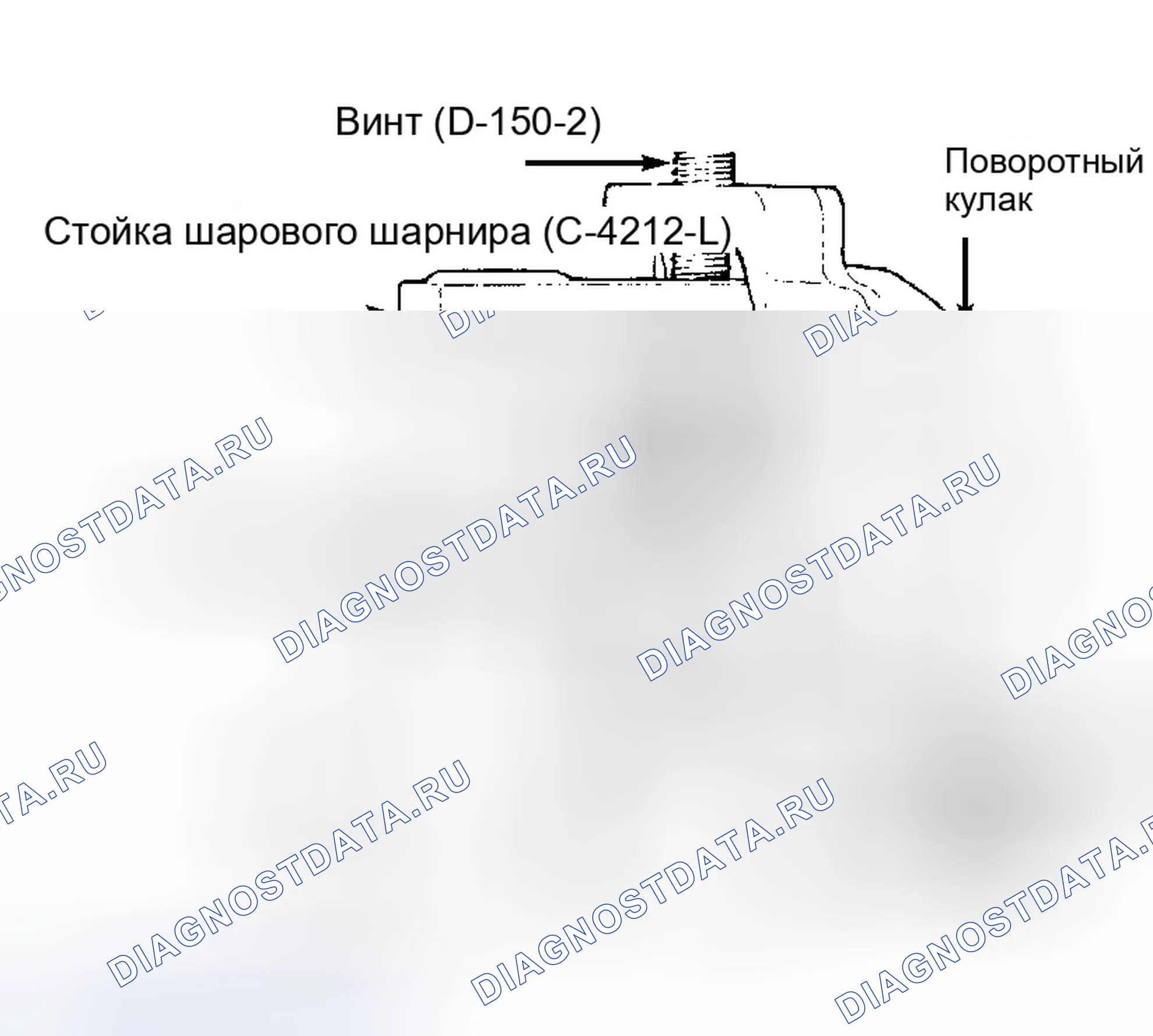 Рис. 8: Снятие верхнего шарового шарнира с рулевого кулака модели 44. Dodge Ram Van II