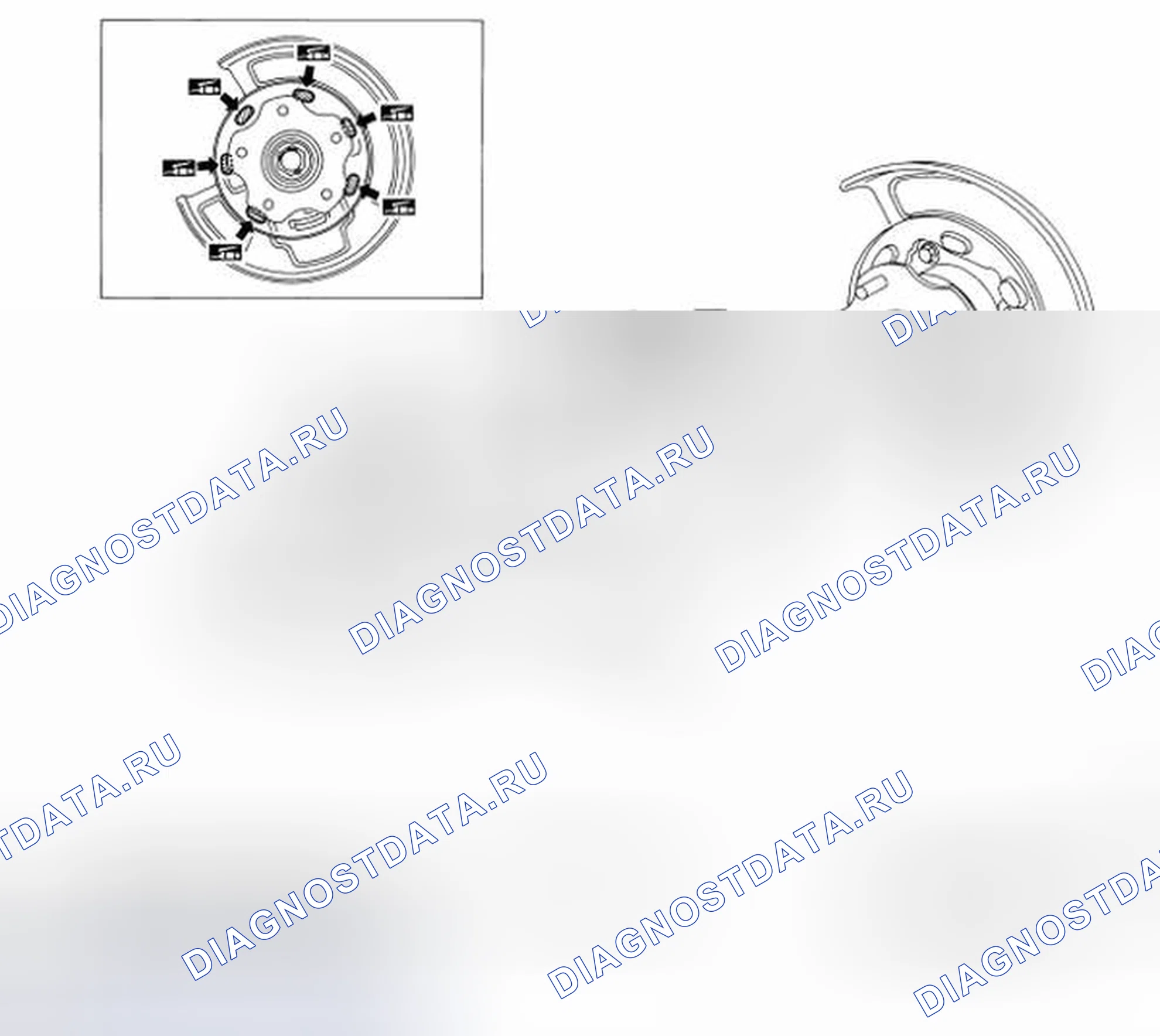 Рис. 9: Идентификация компонентов колодок стояночного тормоза. Nissan Altima L32