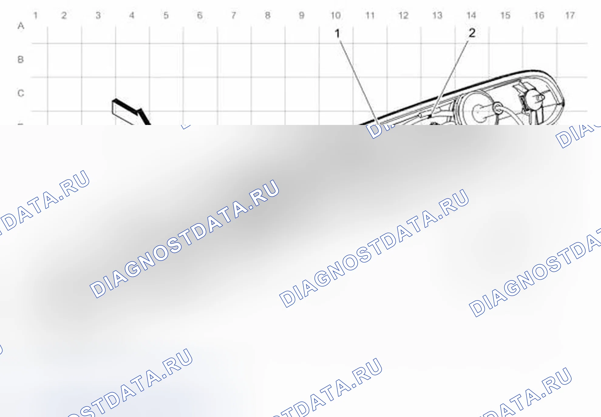 Рис. 45: Прокладка кабеля лампы лицензии (хэтчбек). Chevrolet Sonic I