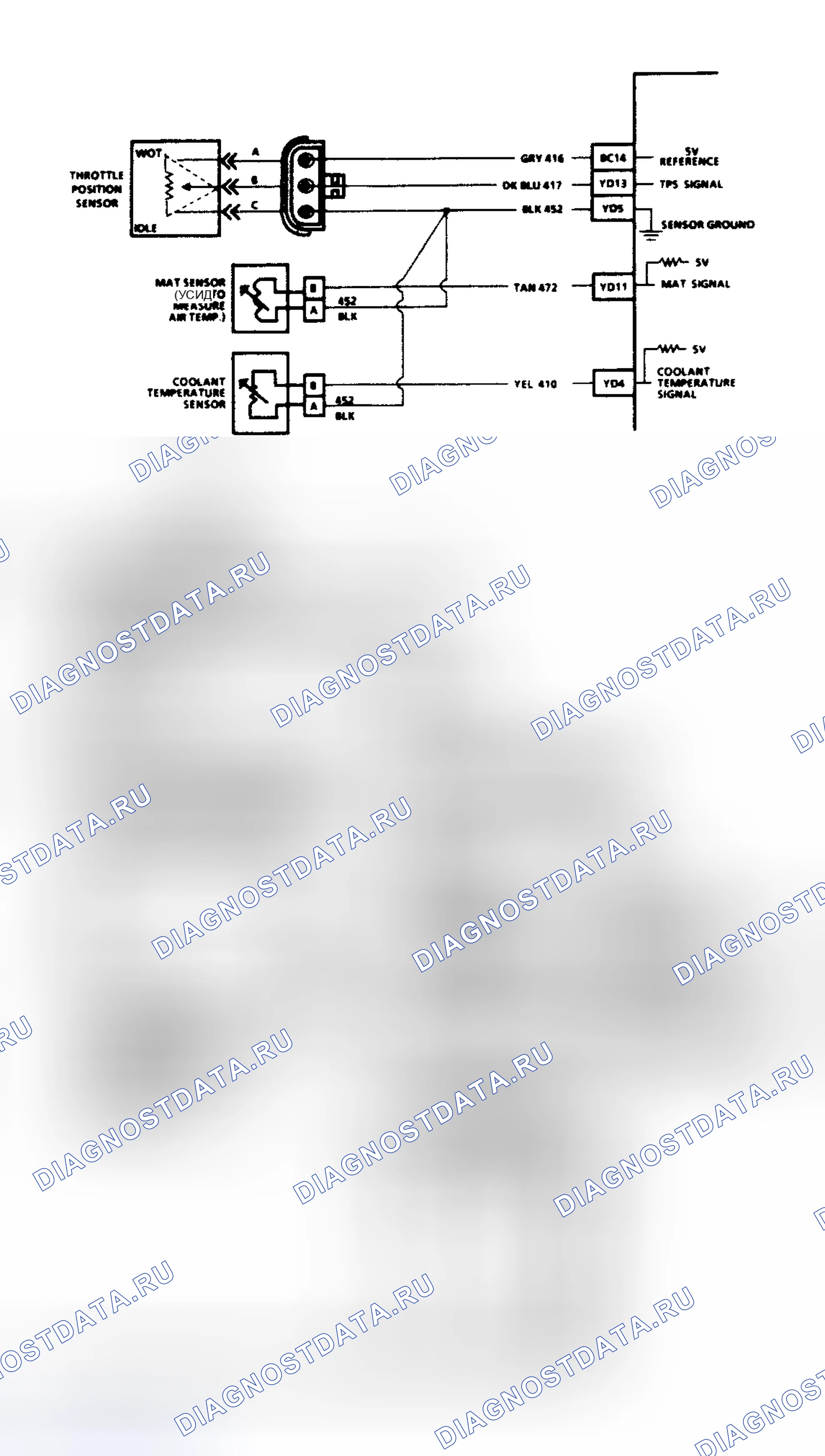 Рис. 571: Код 23, Высокое напряжение сигнала датчика MAT. Buick LeSabre VI