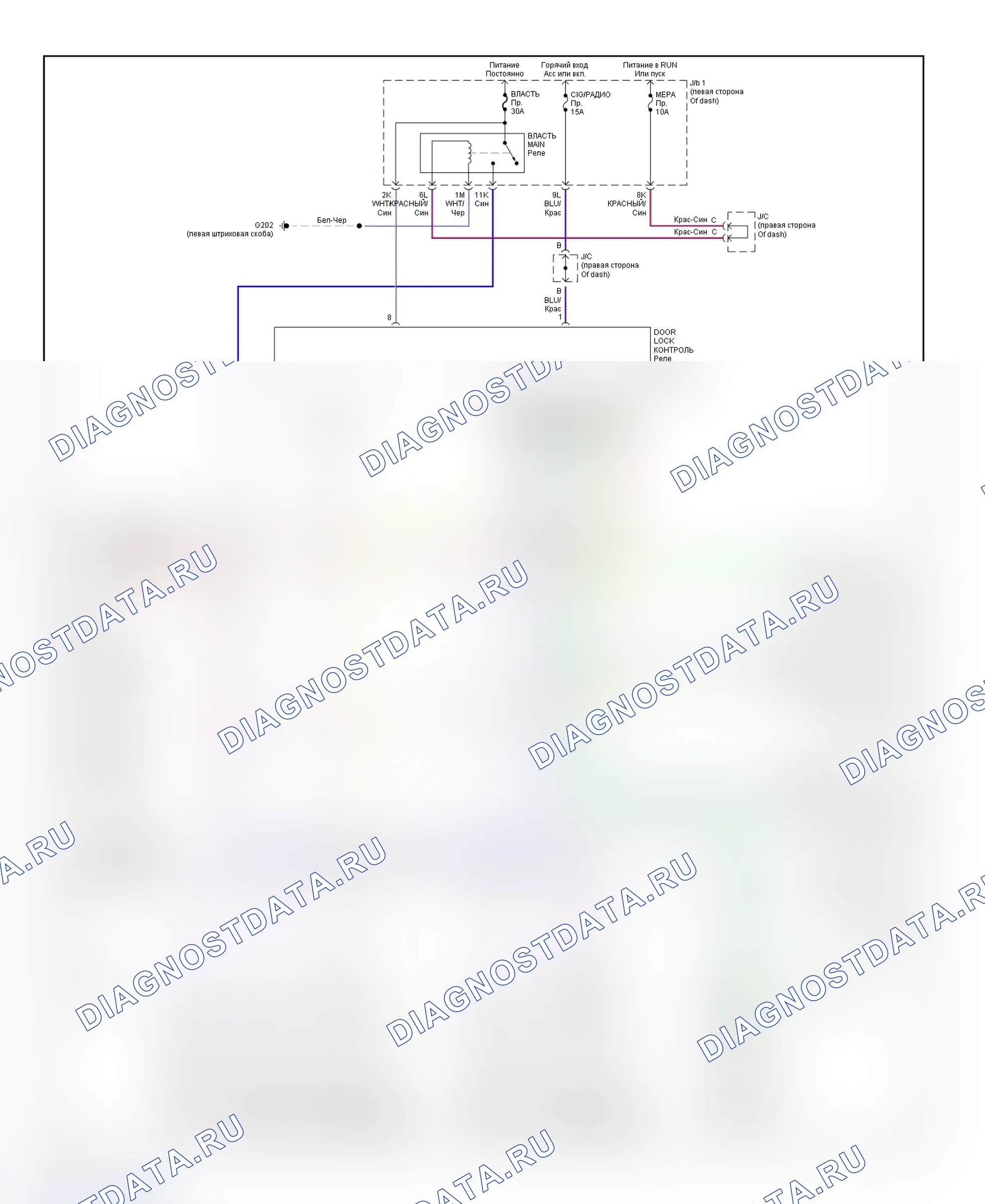 Рис. 25: Схема подключения замка двери питания. Toyota Camry V30