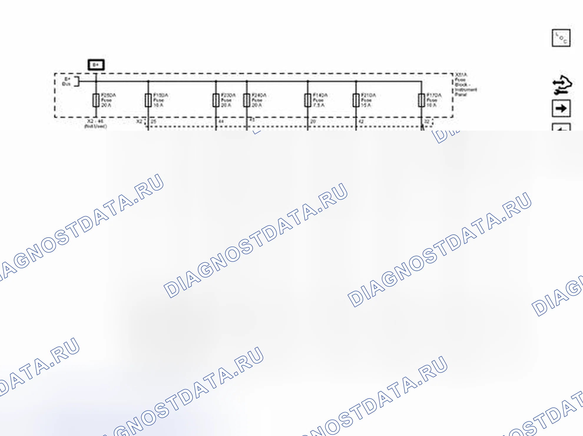 Рис. 59: Предохранители F14DA, F15DA, F17DA, F21DA, F23DA, xte GP5 и xtag GT6 F24DA F25DA. Chevrolet Orlando I