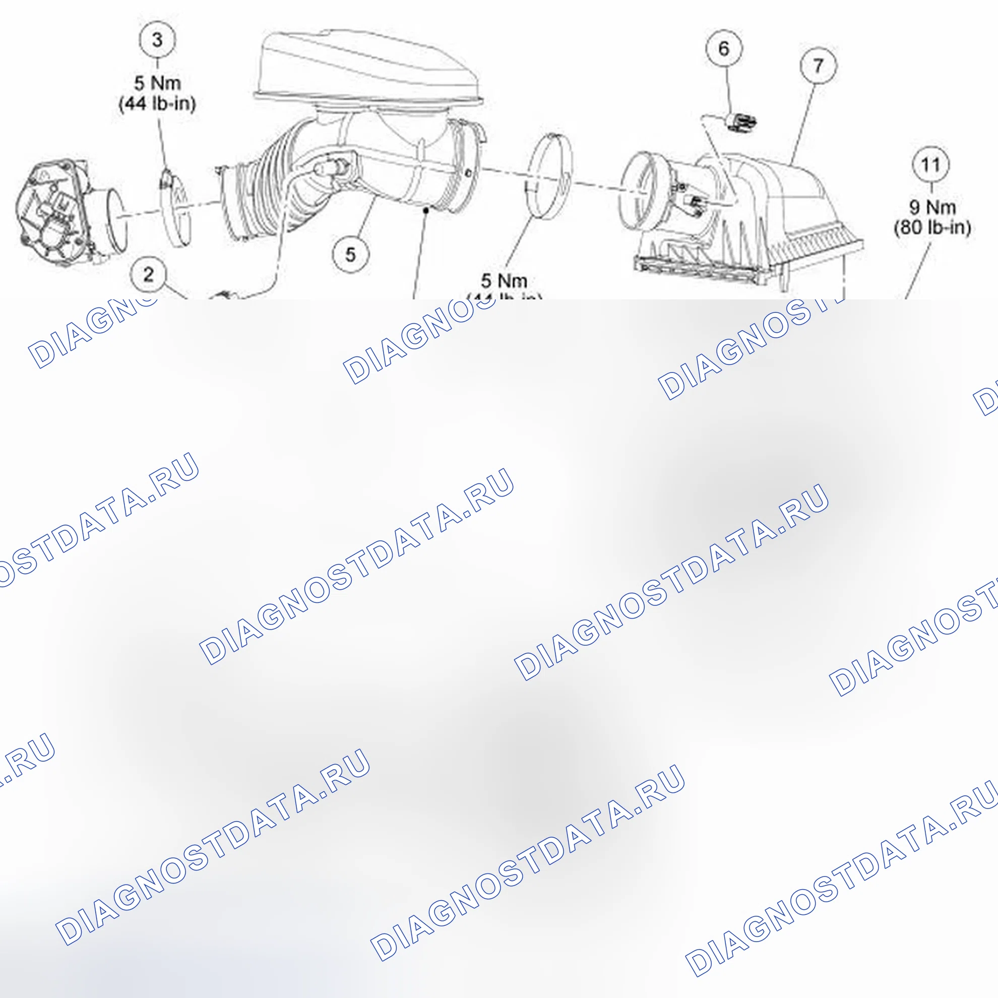 Рис. 10: Компоненты системы забора воздуха - разнесенный вид. Ford Edge I