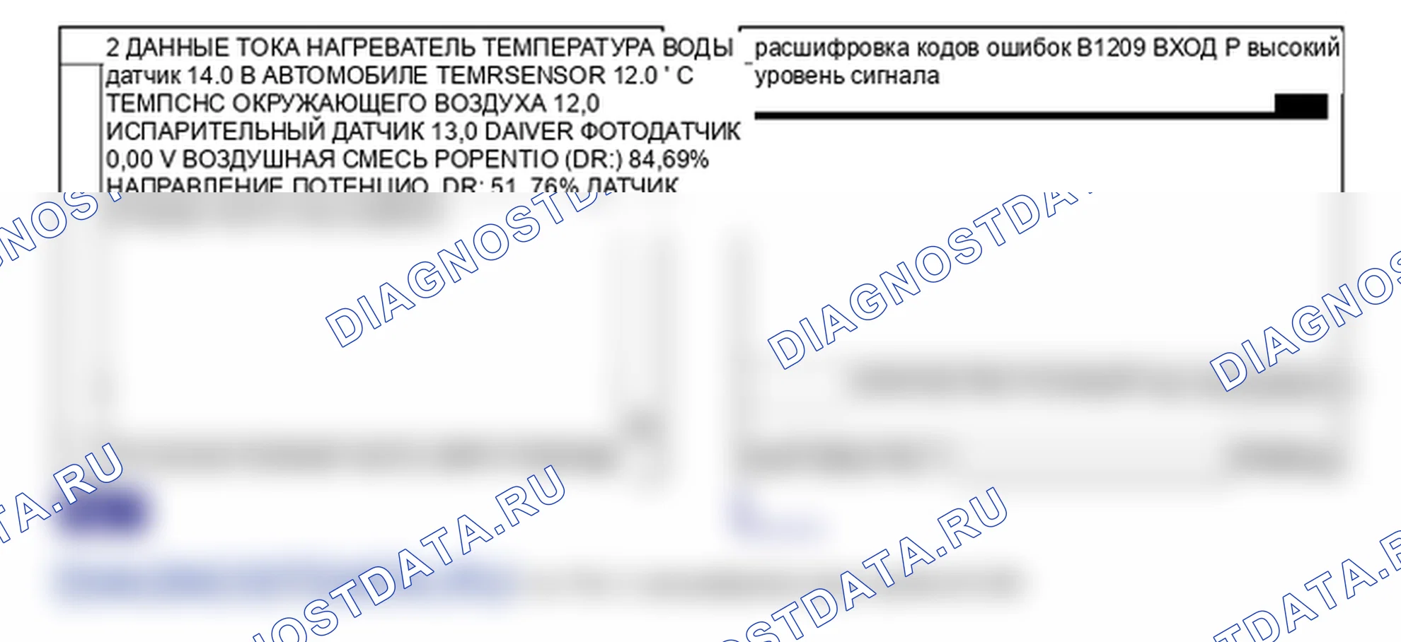 Данные диагностического сканера — B1209. Hyundai Santa Fe CM