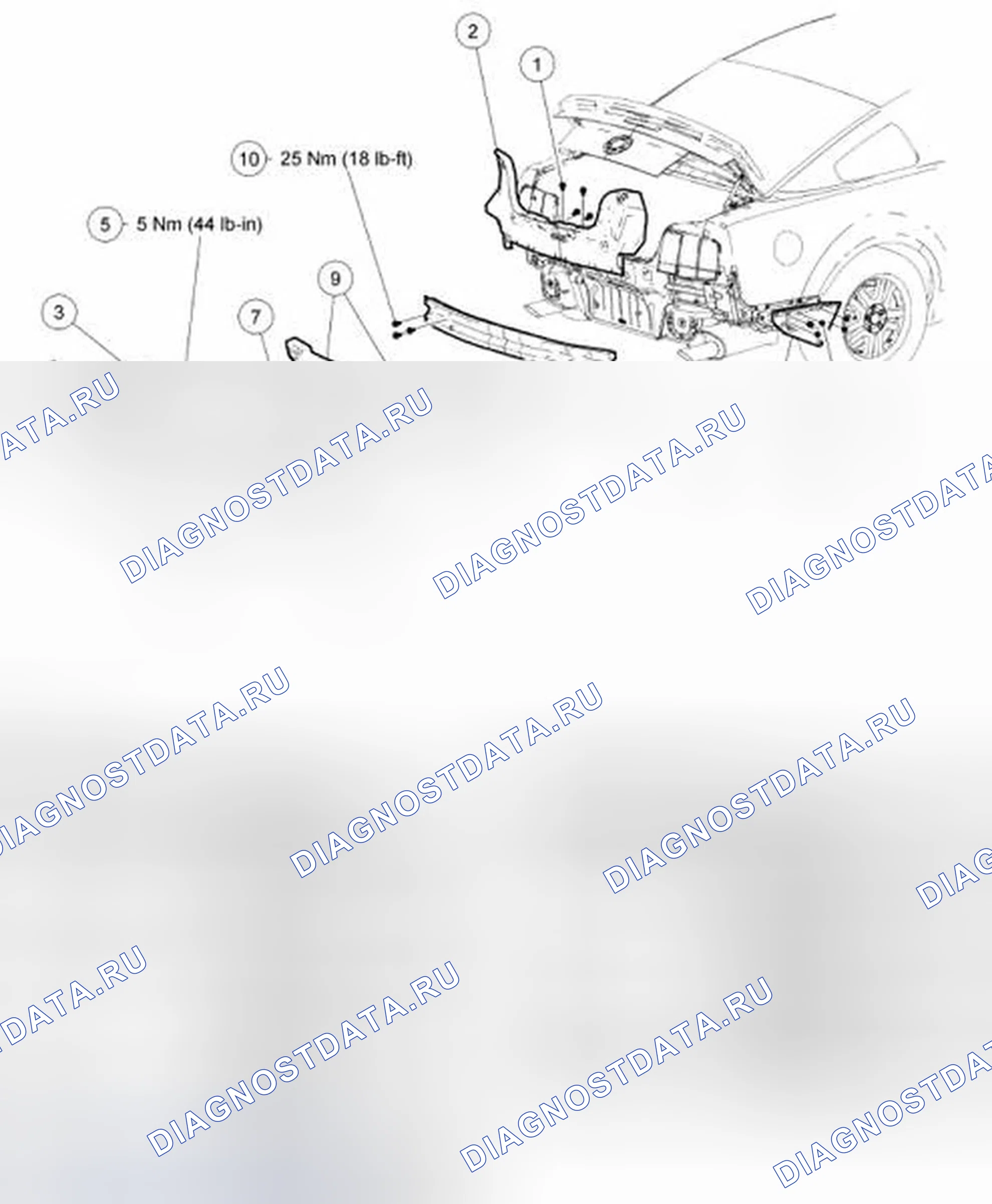 Рис. 5: Бампер - разнесенный вид, сзади. Ford Mustang V