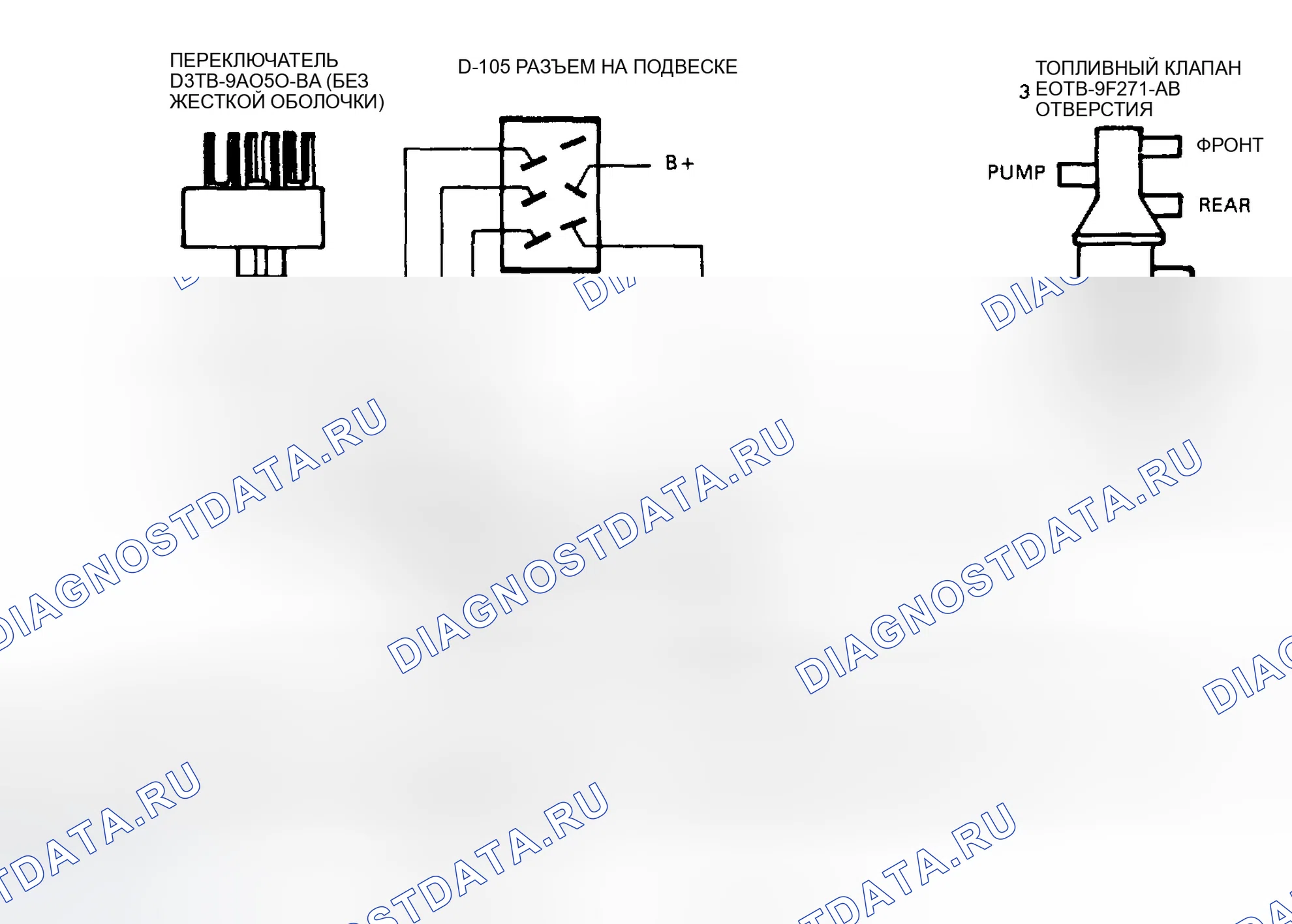 Рис. 36: Схема подключения E150, E350 W/3-Port клапана переключения подачи топлива (двойной бак). Ford Ranger 