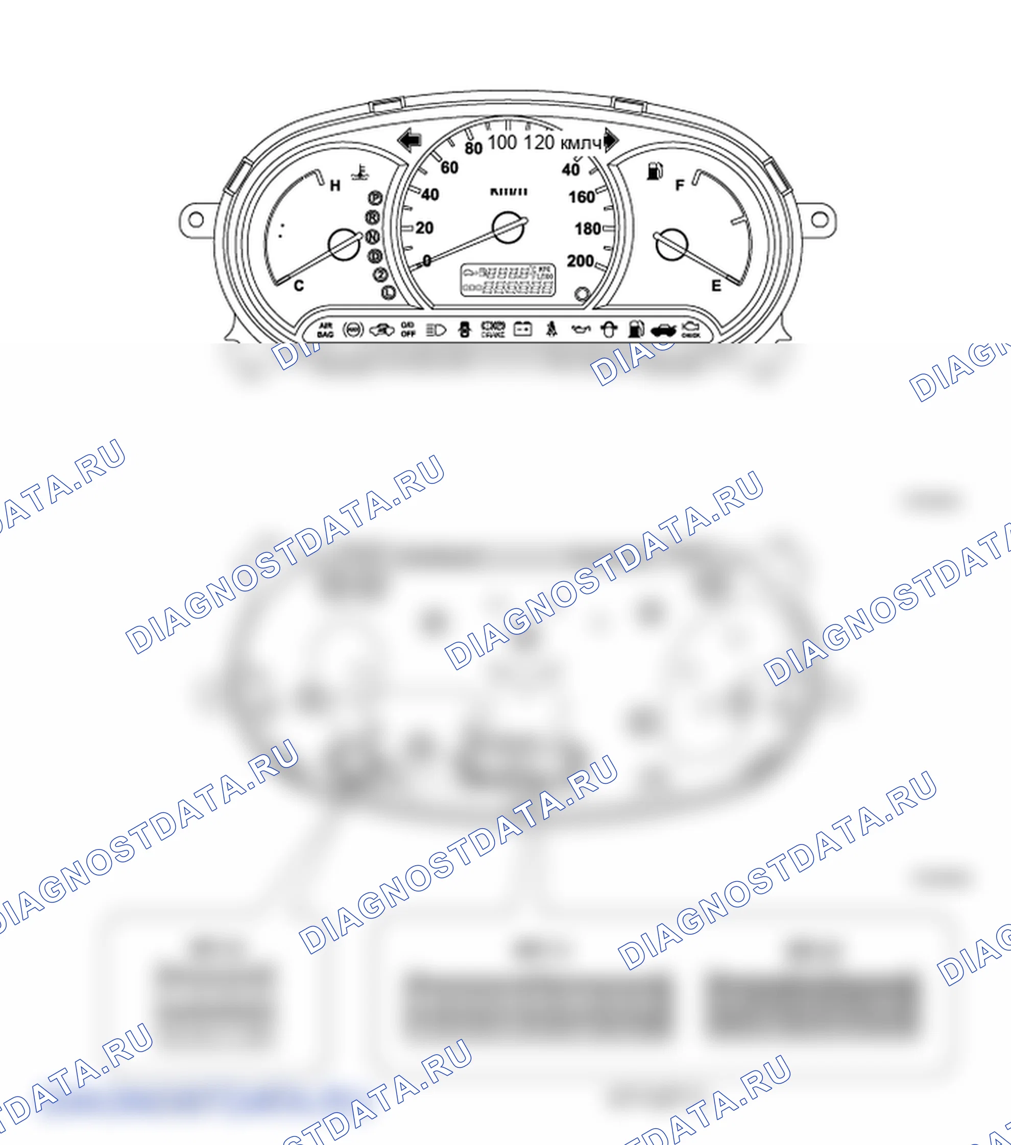 Расположение деталей комбинации приборов. Hyundai Accent LC