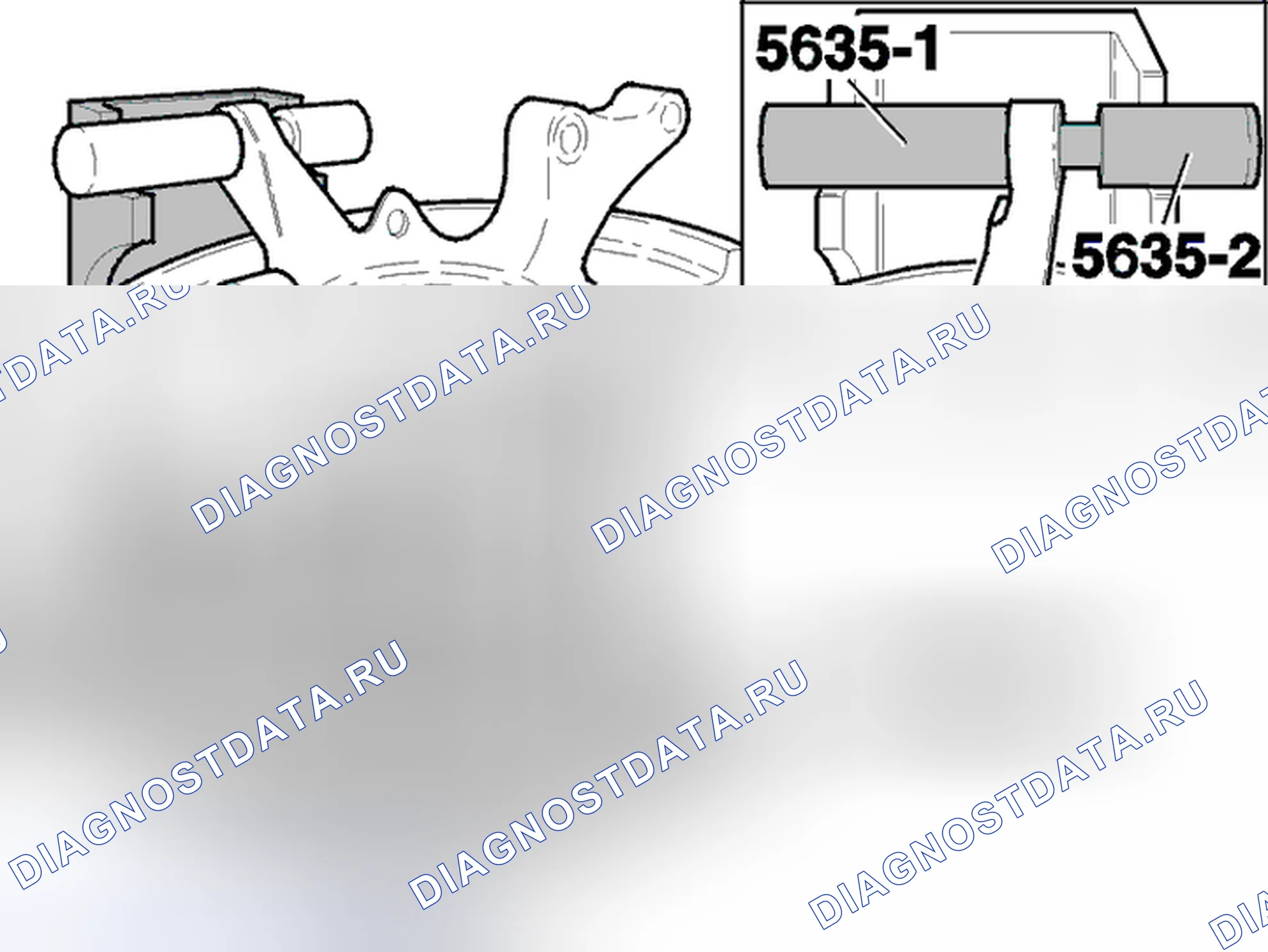 Рис. 11: Расположение шпинделя колеса в специальном инструменте. Volvo S40 I рестайлинг