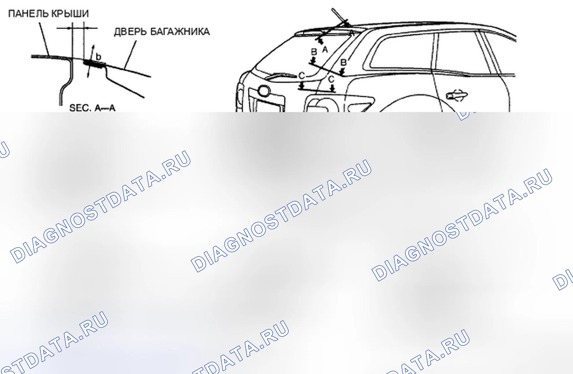 Рис. 33: РЕГУЛИРОВКА дверь багажника. Mazda CX-7 I