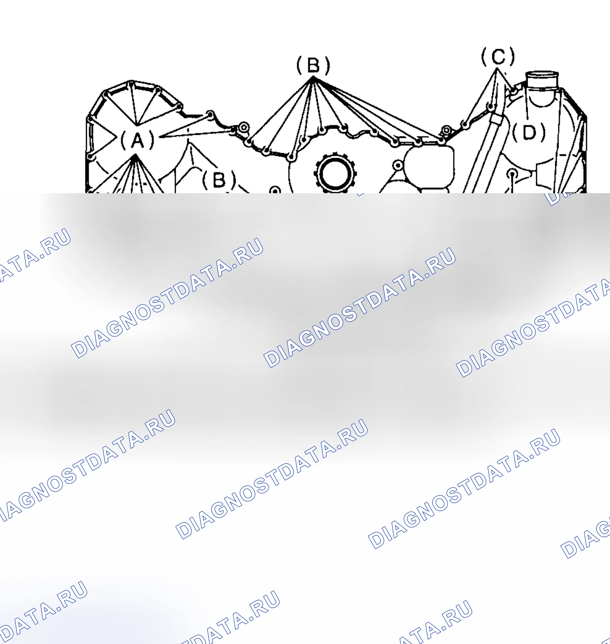 Рис. 180: Снятие передней крышки цепи. Subaru Outback BH